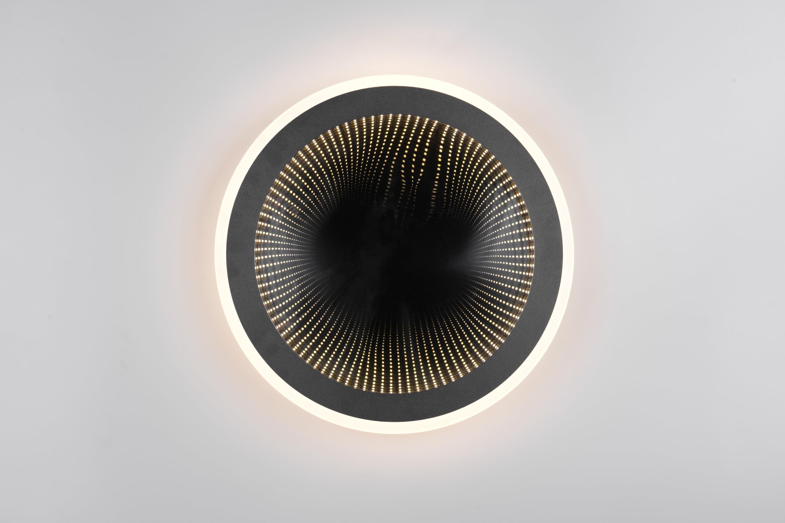 Reality Leuchten LED Deckenleuchte Glace R67681132, Kunststoff Schwarz matt, inkl. 24 Watt LED, Fernbedienung, Lichtfarbe wechselbar, dimmbar, Nachtlicht, Infinity Mirror Effekt