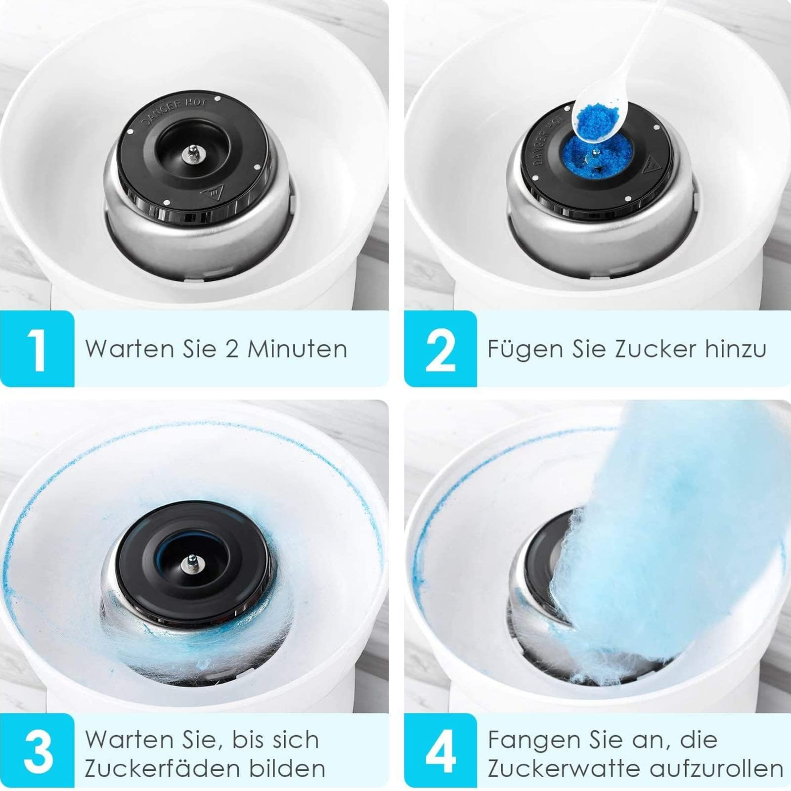 Máquina de algodón de azúcar de 450 W con palé grande de 298 mm y cuenco de prevención de salpicaduras, extraíble y lavable para reuniones familiares