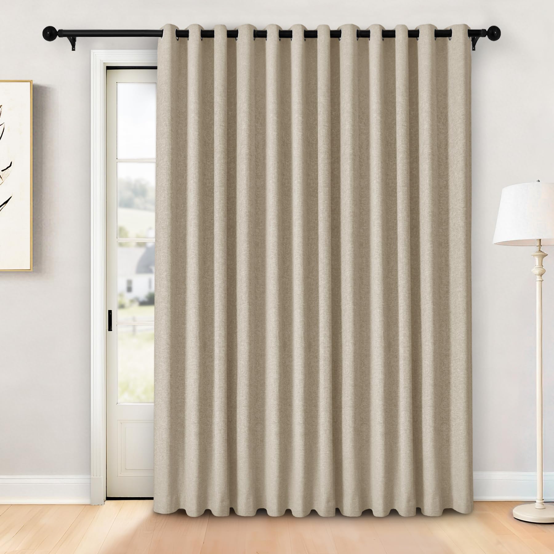 frelement linen curtains 84w x 84l for patio silding glass doors full blackout grommet curtains with tieback for bedroom living room thermal insulted drapes 1 panel sand beige