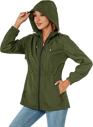 Miniatura 4 de Avoogue Chaqueta impermeable para mujer, ligera, plegable, con capucha, rompevientos con bolsillo activo