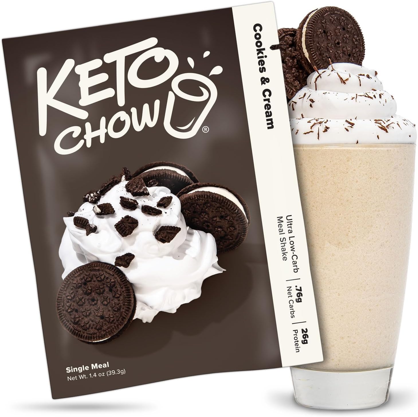 Keto Chow Cookies & Cream - Keto Meal Replacement Shake Powder - Nutritionally Complete - Low Carb - Delicious Easy Meal Substitute - Protein Rich You Choose The Fat - Single Meal Sample