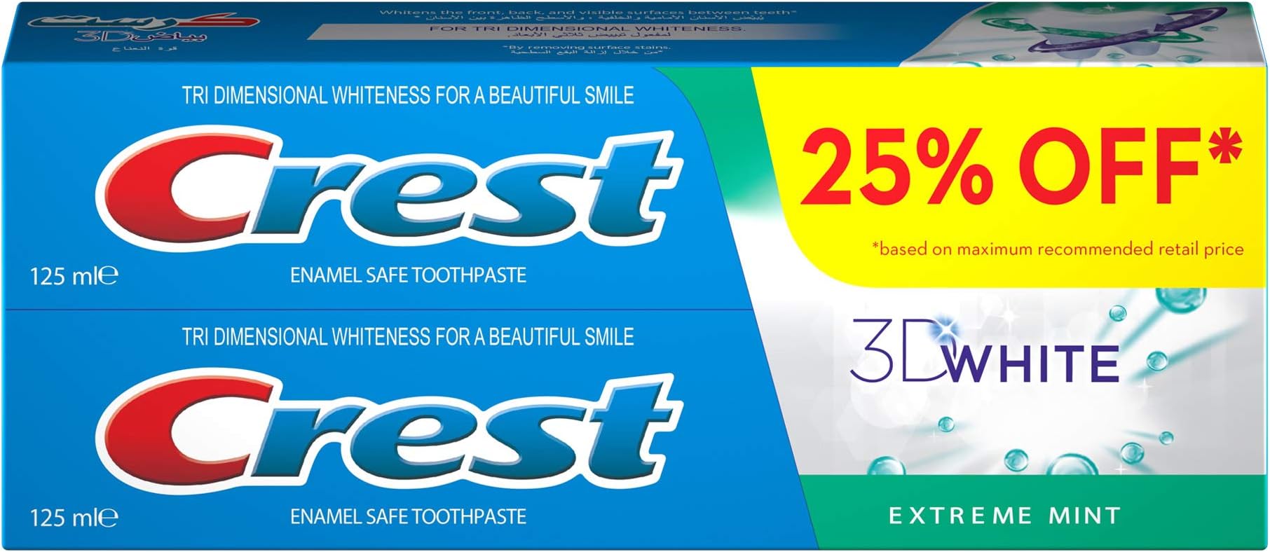 Crest 3D White Extreme Mint Whitening Toothpaste, 125 ml X 2 (Dual Pack)