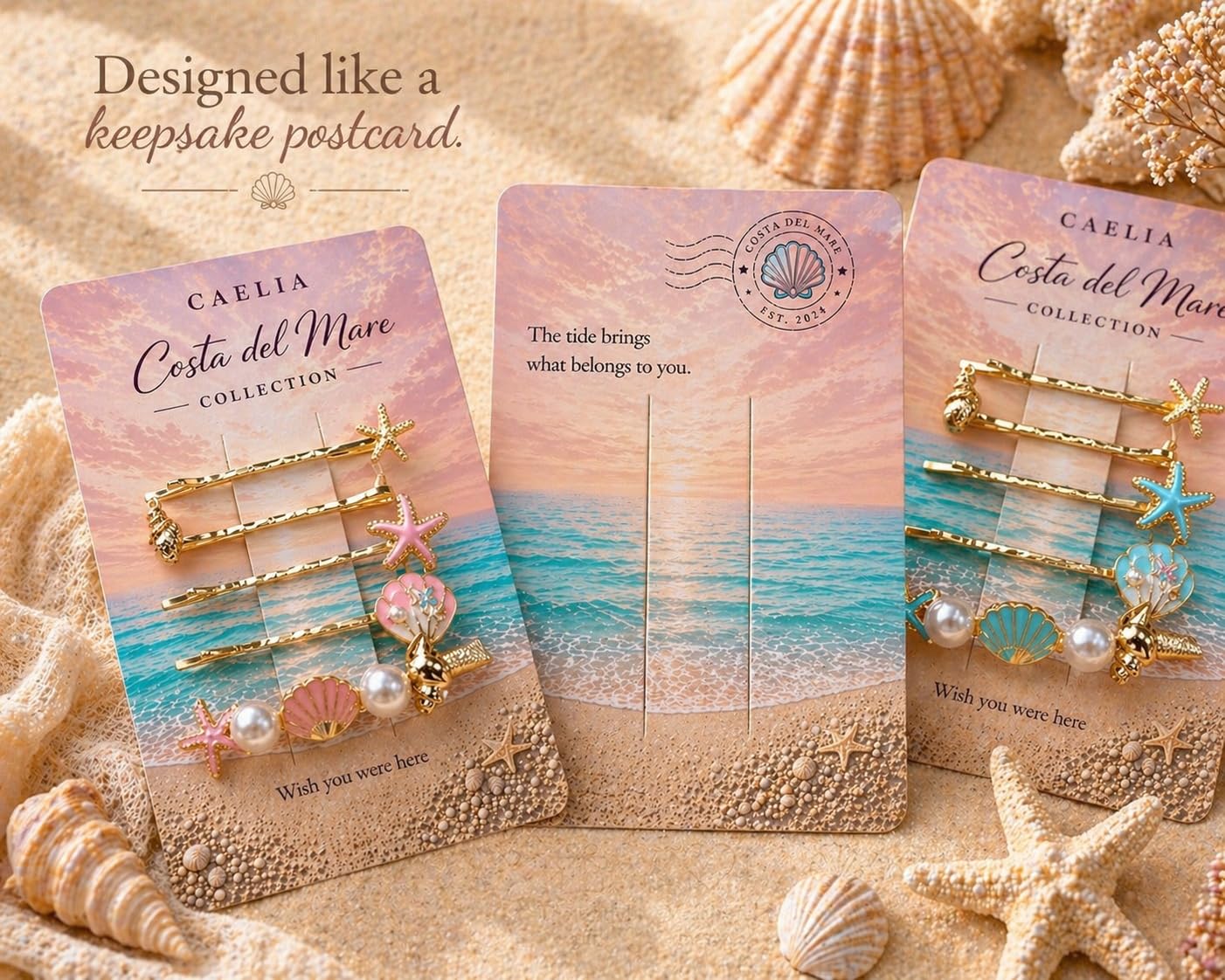 Coastal Hair Pins Set- Gold Shell & Pearl Hair Clips, Beach Aesthetic Barrettes for Women- Summer Ocean Inspired Accessories (Blush Pink)