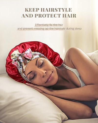 Miniatura 9 de MBJERRY Gorro largo de satén para trenzas, capó de seda para dormir, banda elástica para mujeres negras, cabello rizado