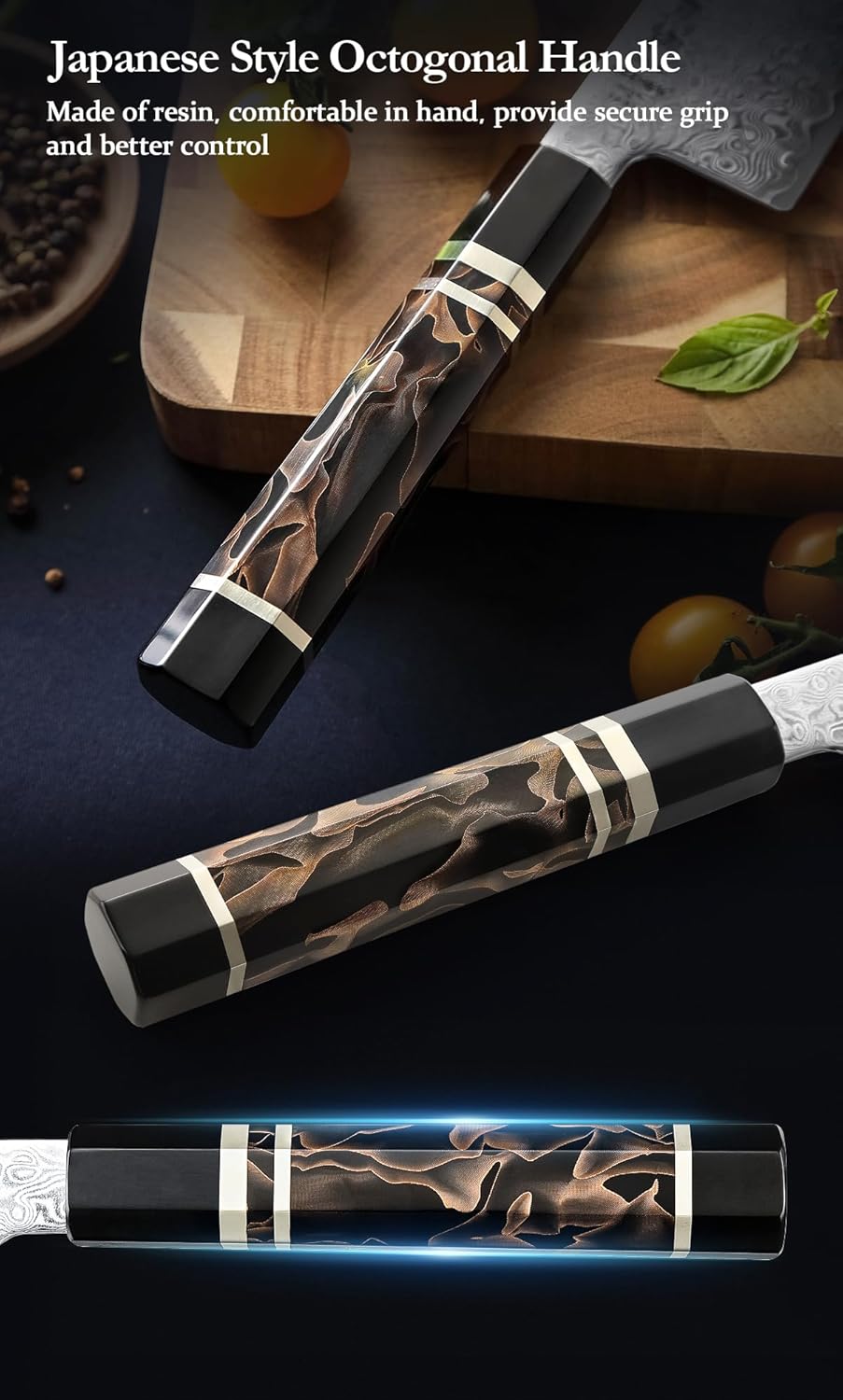 HEZHEN Kiritsuke Knife, 8.5 Inches, 49 Layers Damascus ZDP-189 Steel Japanese Chef Knife, Ultra Sharp Blade, Lightweight Handle, Acacia Wood Box Packing - Image 6