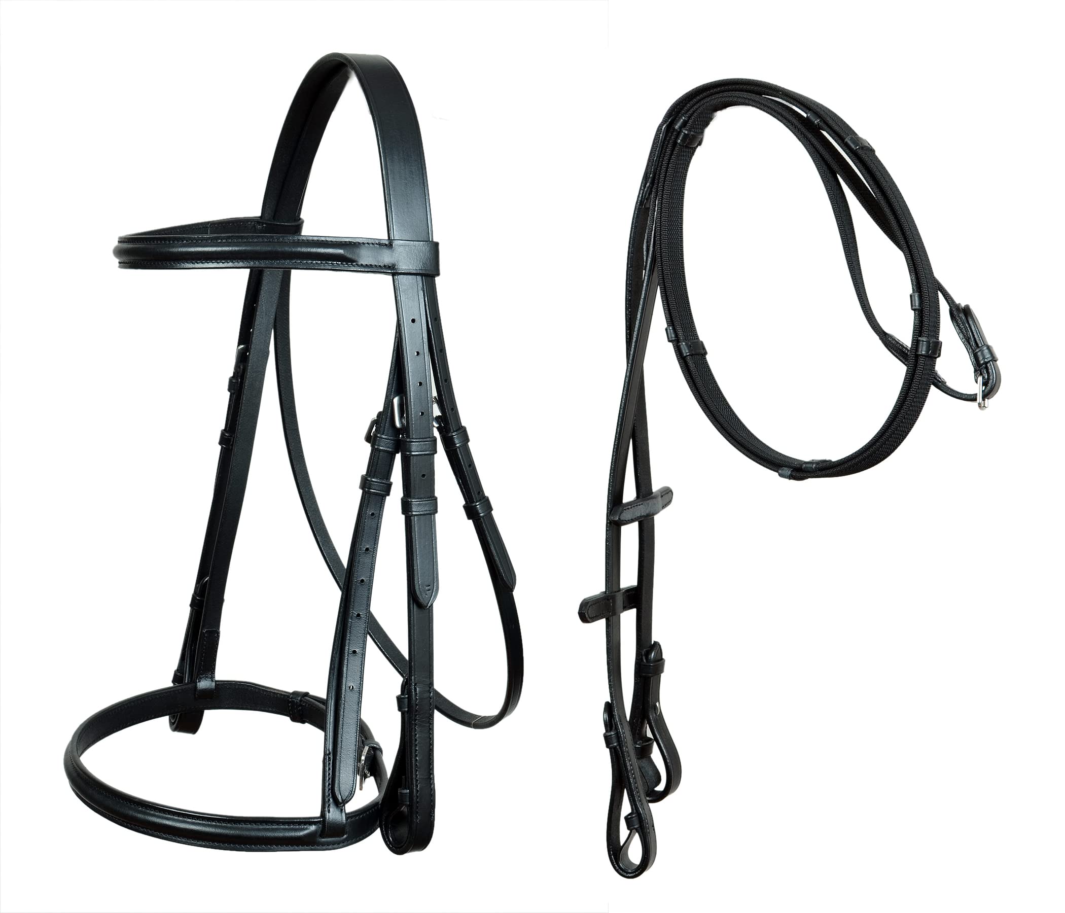 CHALLENGER Cob English All-Purpose Pleasure Black Padded Leather Bridle Reins 803HI08BK-C