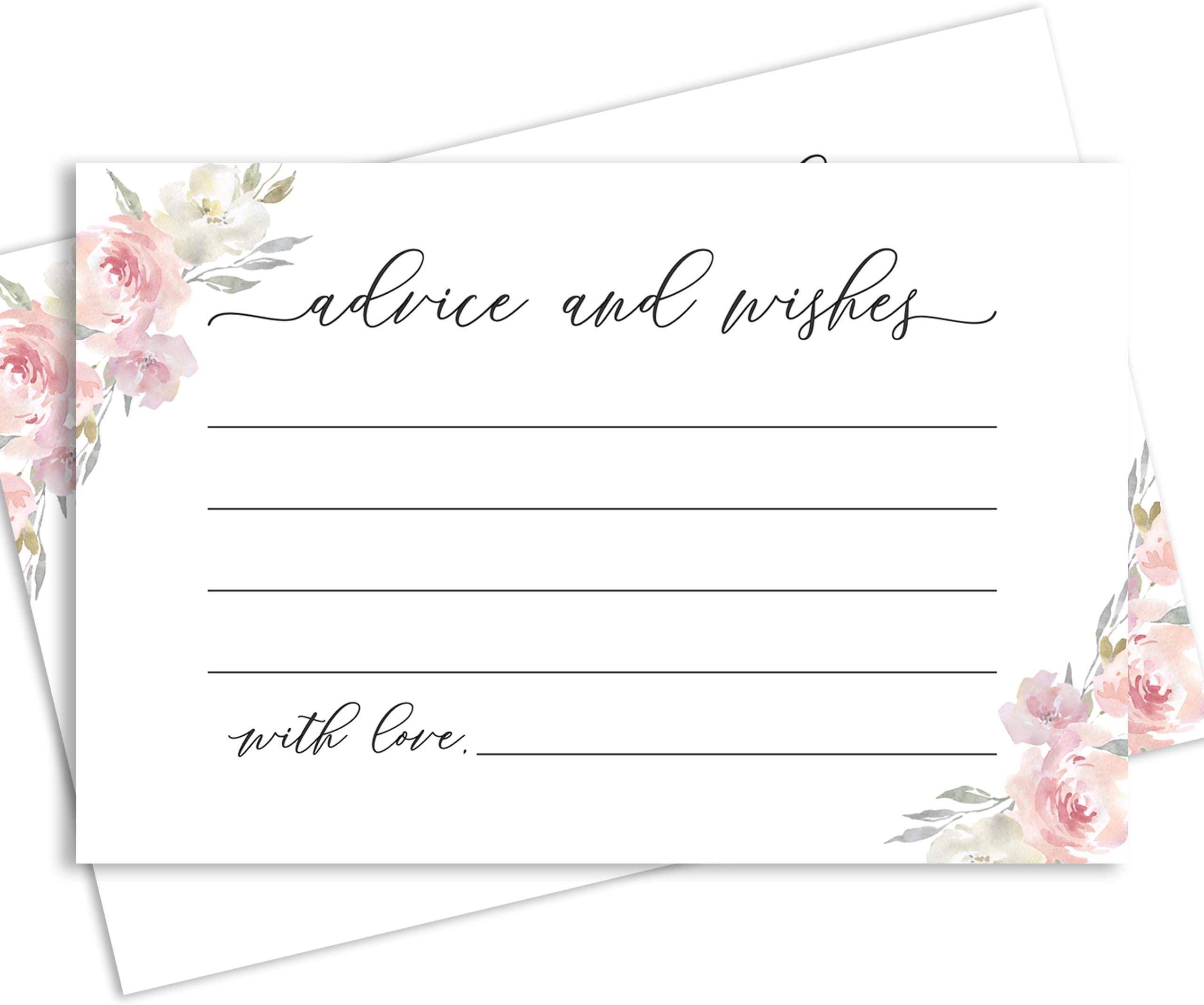 Wedding Advice Cards for The Bride and Groom, Set of 50 Floral 4x6 Wedding Wishing Well Cards, Also Perfect as Baby Shower, Bridal Shower, Graduation, Wedding Shower and Baby Advice Cards