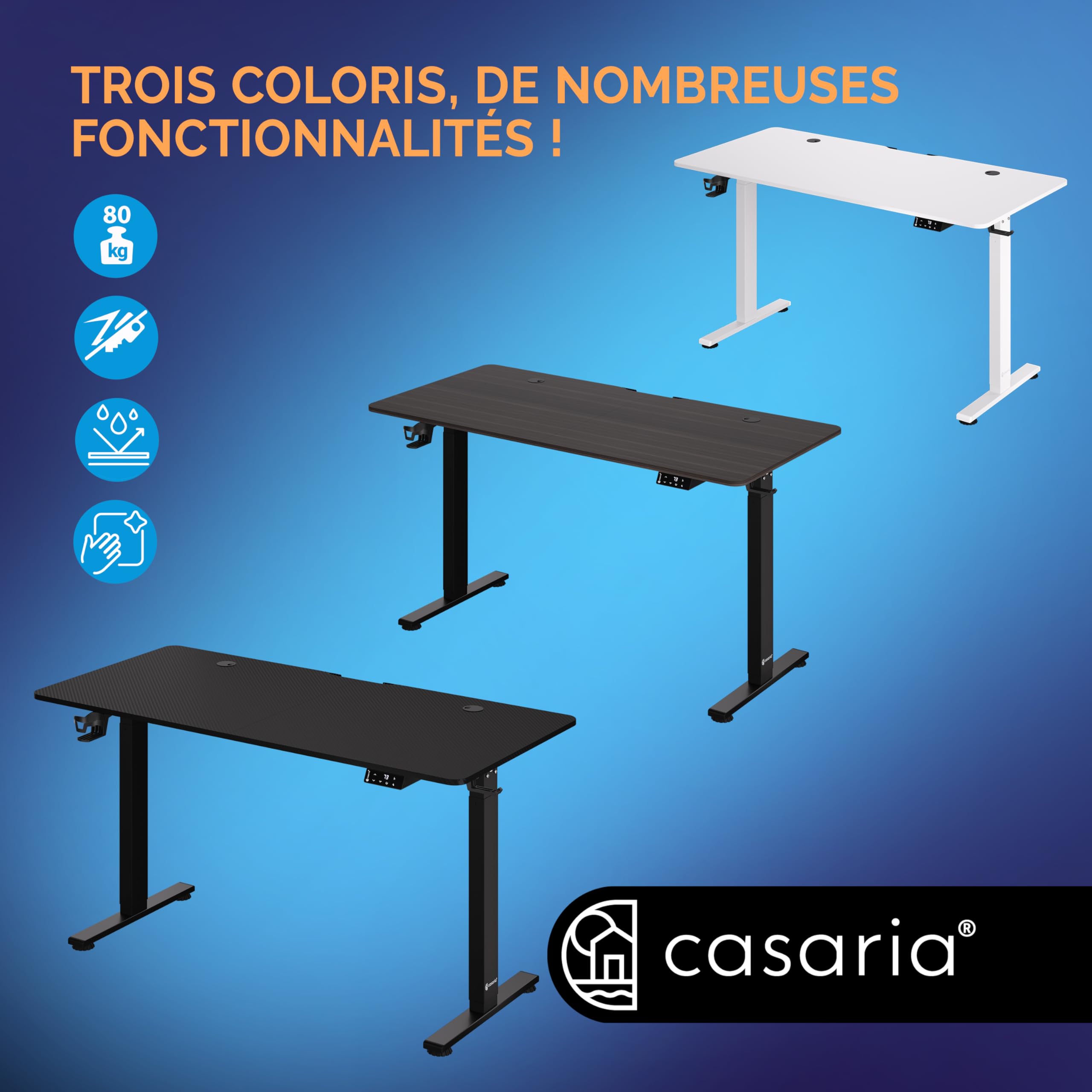 Casaria Bureau réglable en Hauteur électrique Noir 140cm Bureau Assis Debout écran LCD Support Accessoires télétravail