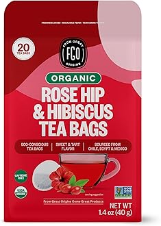 FGO Organic Rosehips Tea, 20 Count, Eco-Conscious Herbal Tea Bags, Resealable Bag, Caffeine Free, Packaging May Vary (Pack of 1)