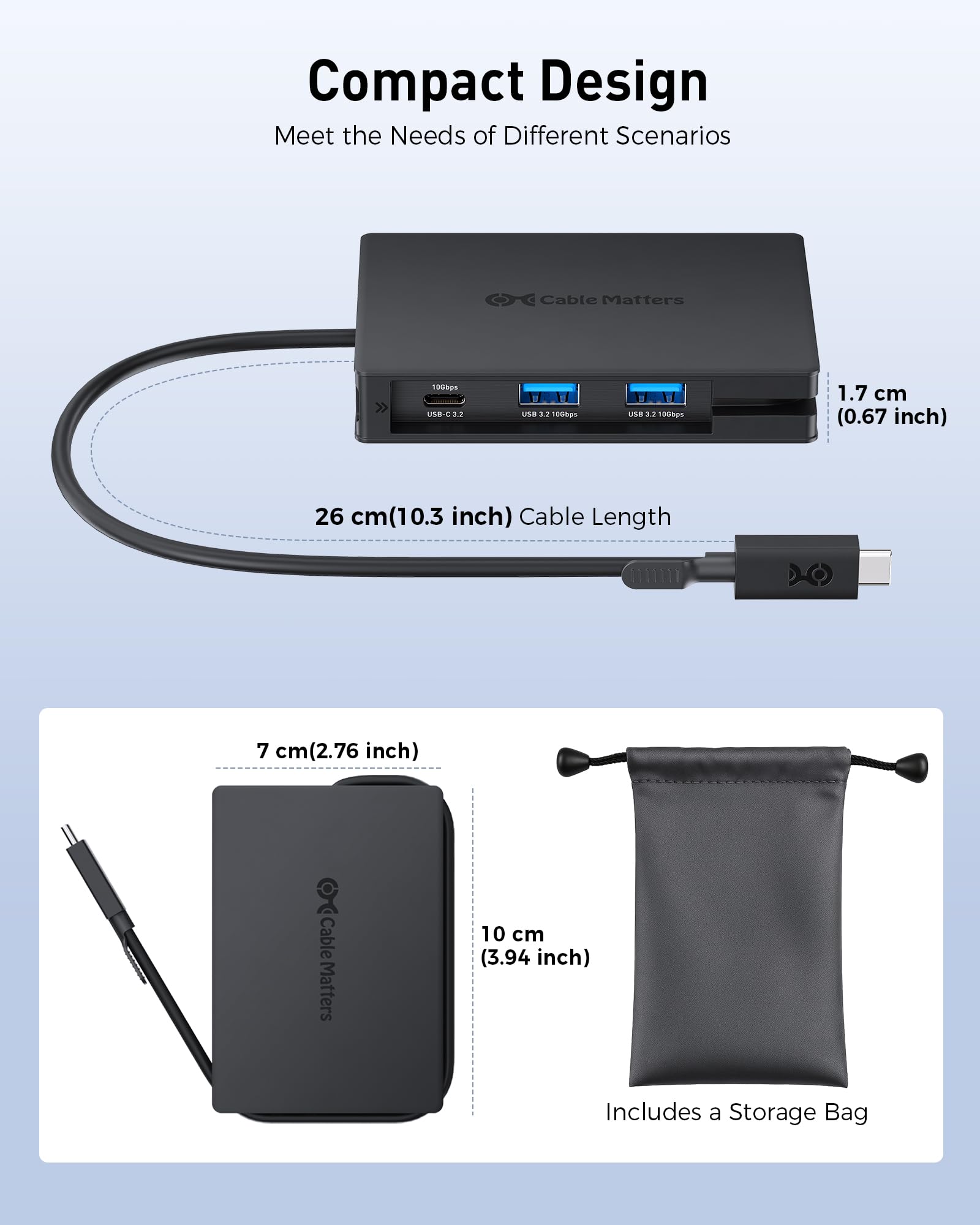 Cable Matters Hub USB-C 8 w 1 z Podwójnym HDMI i Ethernetem | 2x 4K@60Hz HDMI, ładowanie 140 W, dane 10 Gbps, 2x USB-C i USB-A 3.2; jeden zewnętrzny ekran w macOS