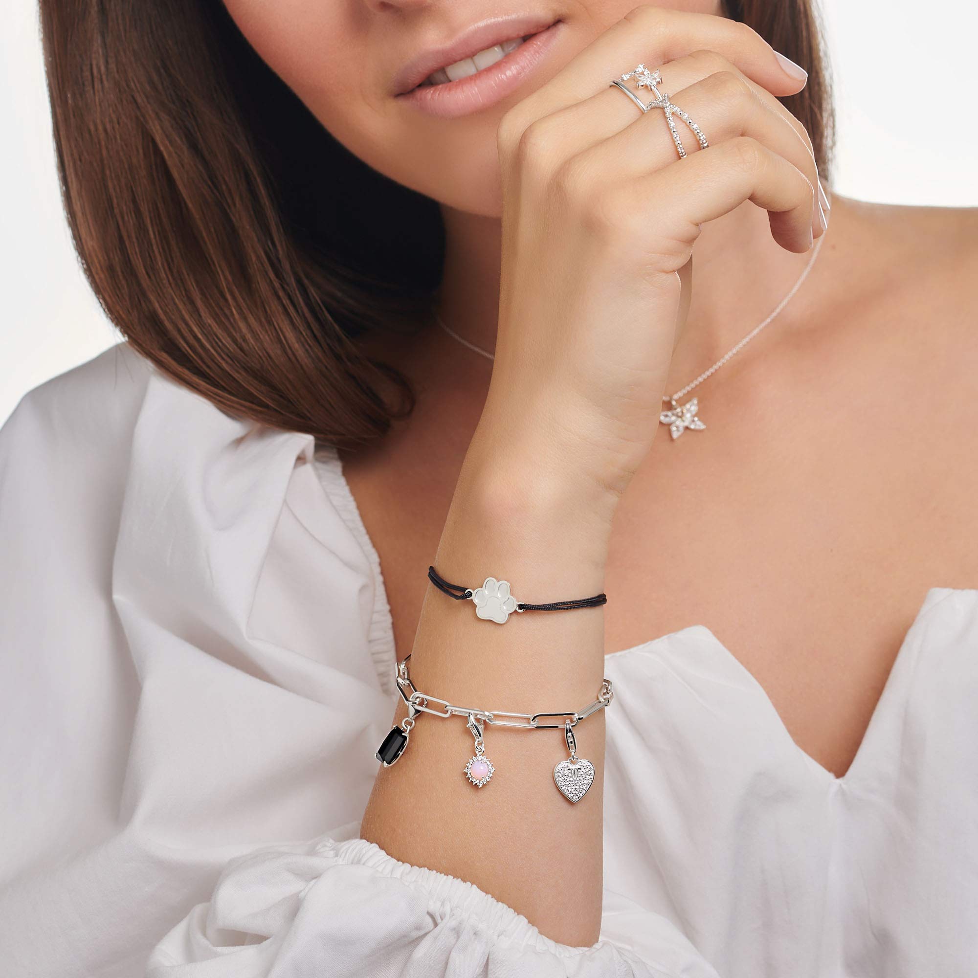 THOMAS SABO Damen Charm-Anhänger großer Stein schwarz Charm Club 925 Sterlingsilber 1870-024-11