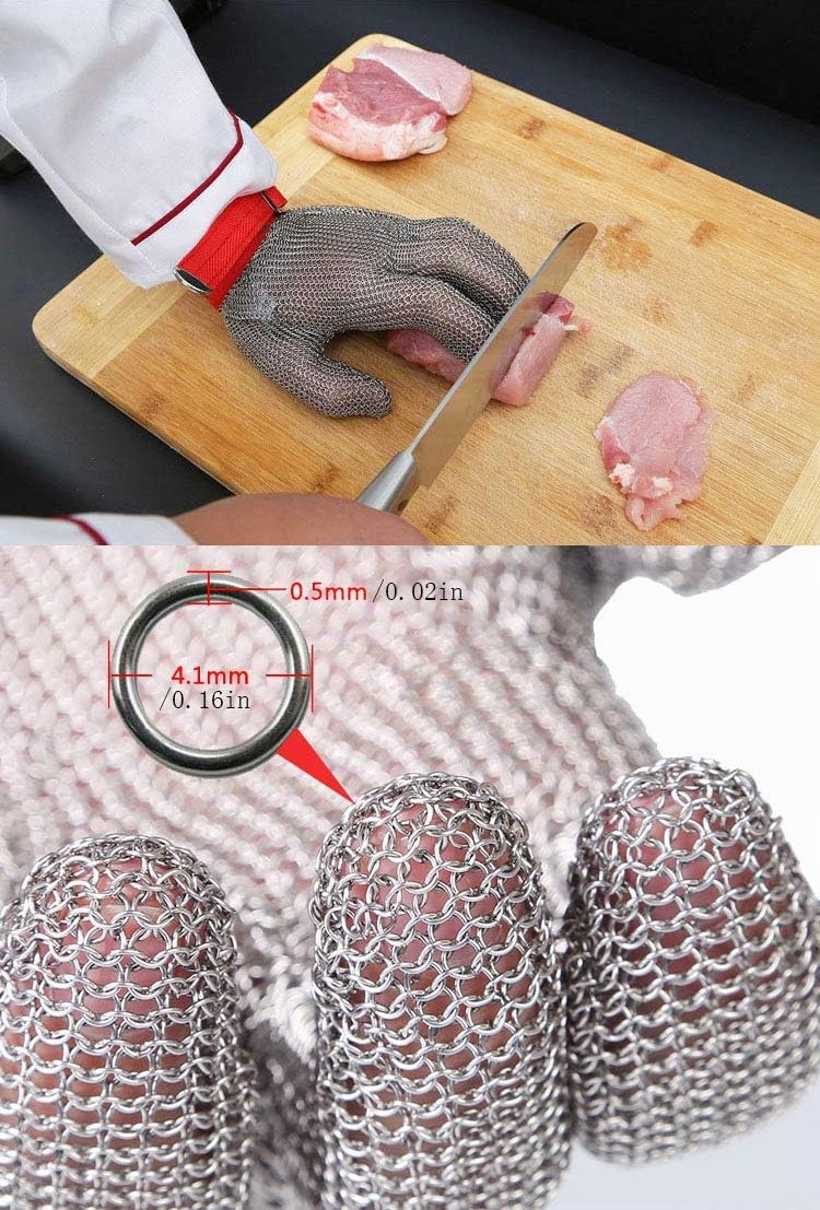 ThreeH Guanti in maglia d'acciaio 304L Guanti da taglio di sicurezza per cucina, taglio dell'ostrica, taglio della carne e intaglio del legno GL08 L(1 pezzo)