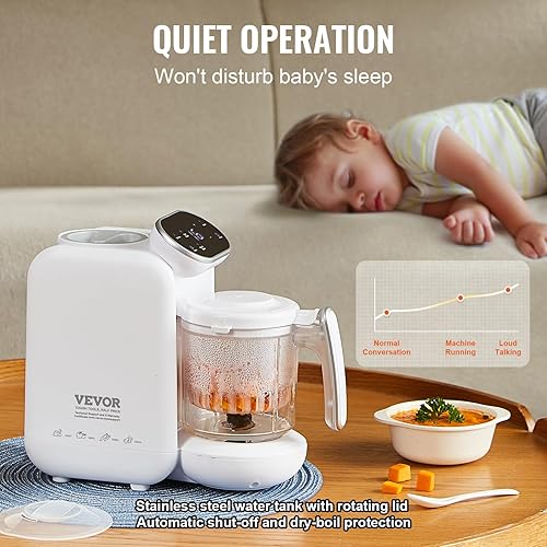 Miniatura 6 de VEVOR Máquina de alimentos para bebés, procesador de alimentos para bebés de 430 W con contenedor Tritan de 22.4 fl oz, acero inoxidable SUS304, sin