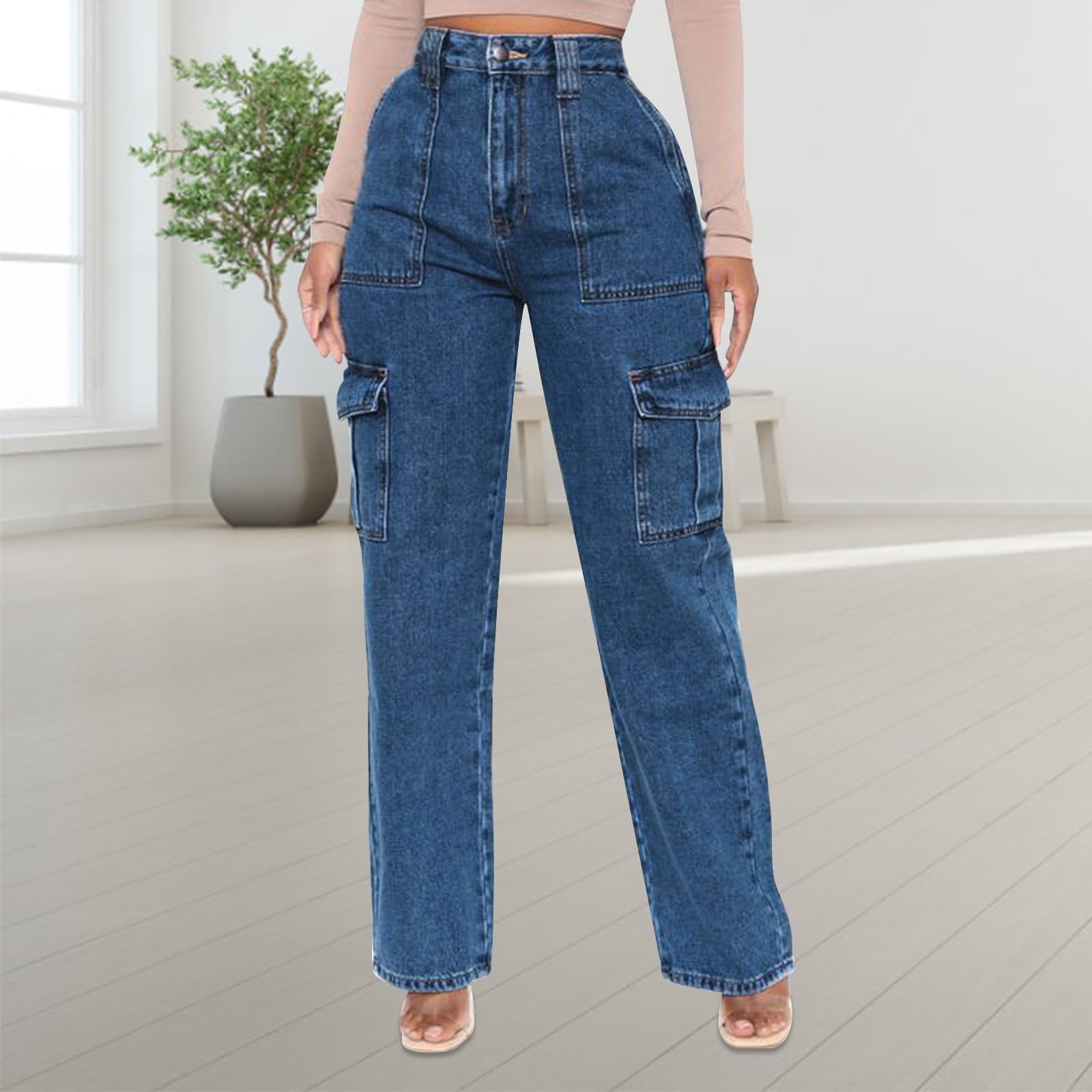 Jean ample pour femme - Coupe large - Décontracté, bleu foncé, L