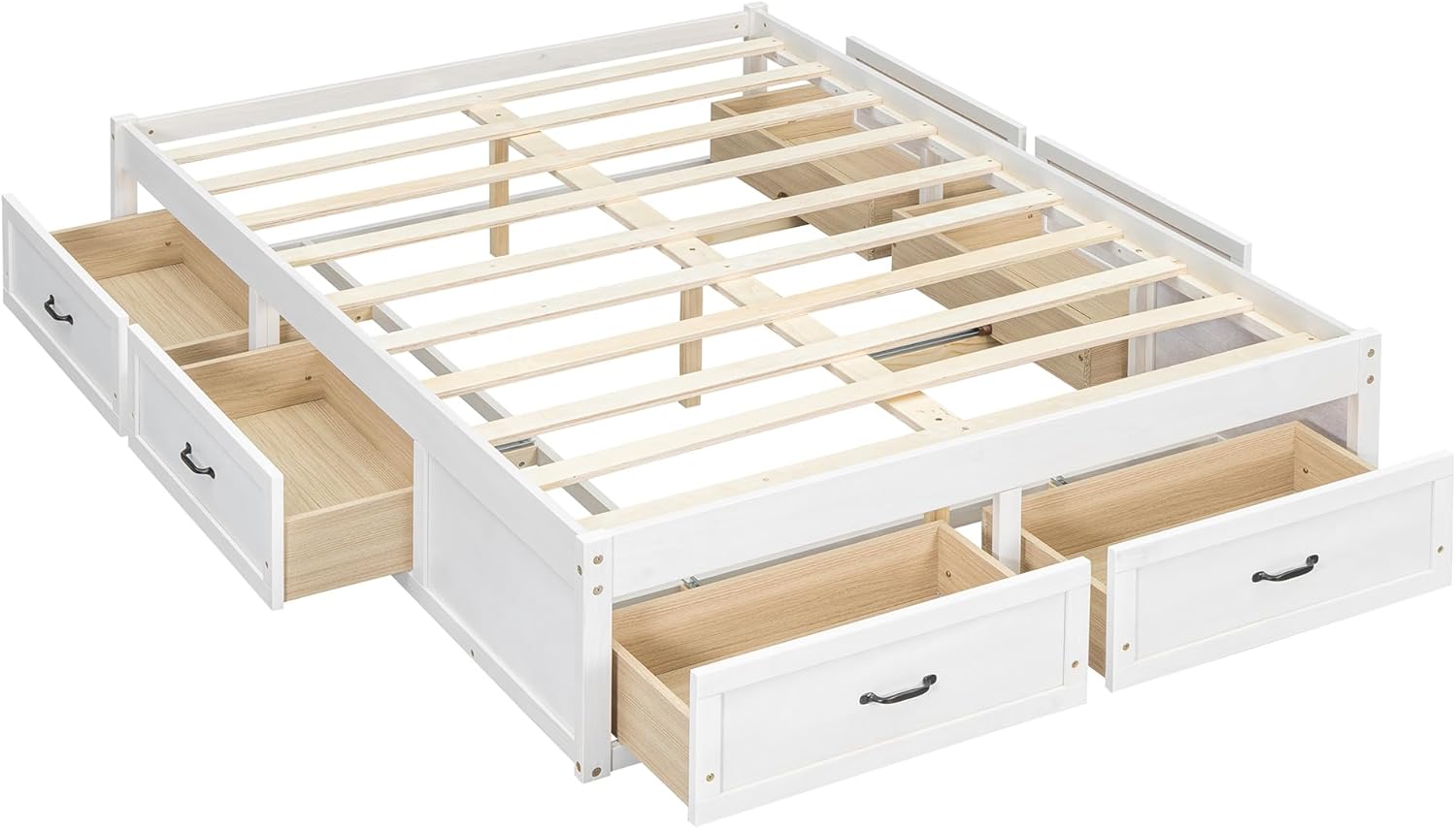 Bellemave Full Size Platform Bed with 6 Drawers, Wooden Full Bed Frame with Storage and Wood Slat Support, Rustic Style (Antique White)