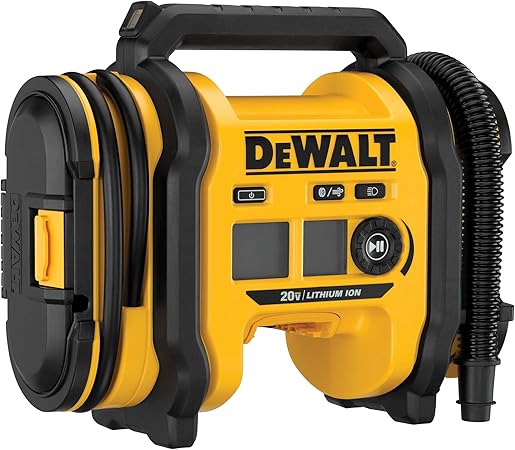 DEWALT Tire Inflator Portable Air Compressor 20V MAX, Car Air Pump with Automatic Shut Off, LED Light, Tool Only (DCC020IB) DEWALT Tire Inflator Portable Air Compressor 20V MAX, Car Air Pump with Automatic Shut Off, LED Light, Tool Only (DCC020IB)