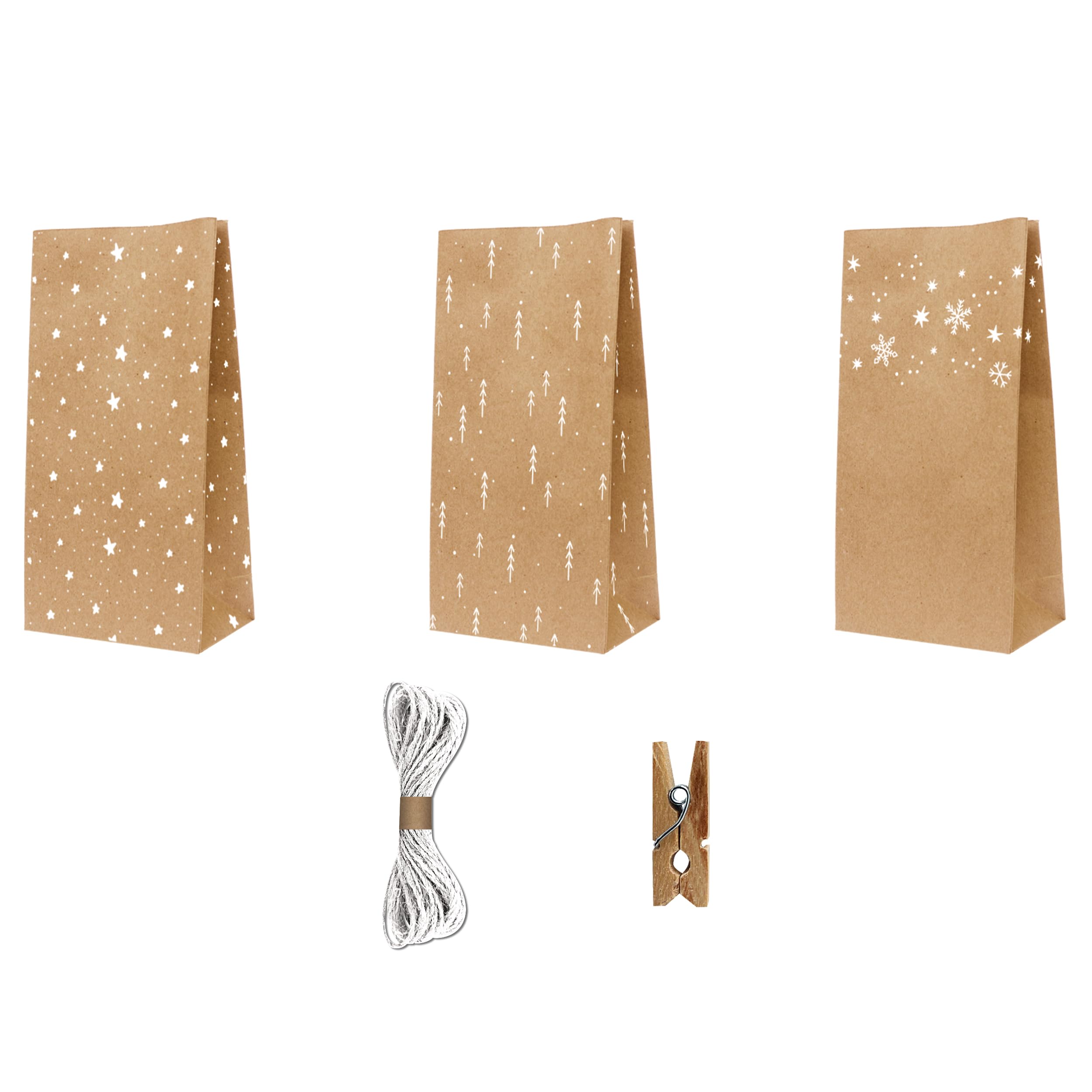 Calendrier De L’Avent DIY Ursus - 24 Sachets Kraft Avec Autocollants Et Pinces En Bois - À Personnaliser Pour Noël - 7