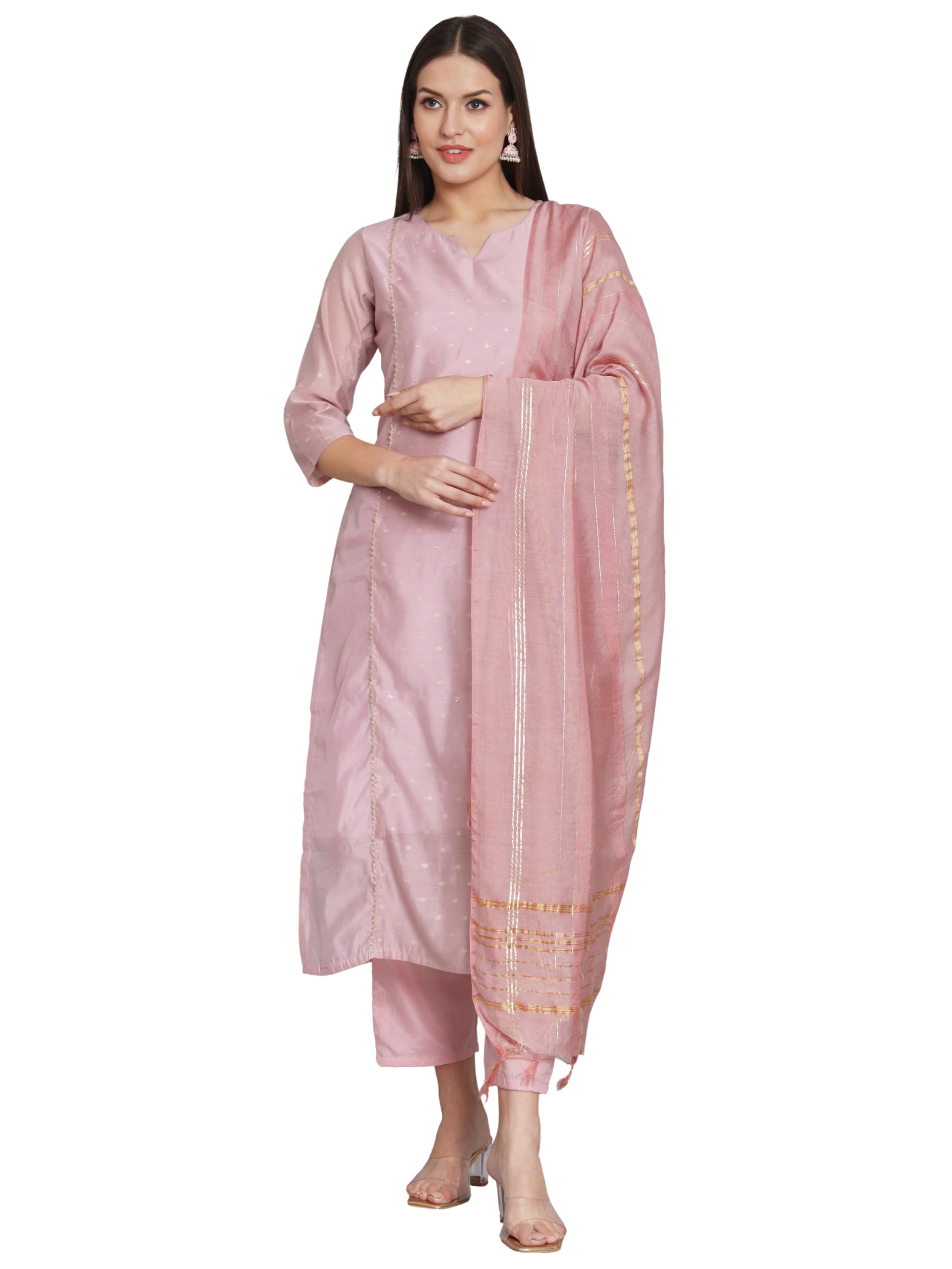 Women's Spandex Chanderi Modal Butti Kurta Set with Dupat-image-26
