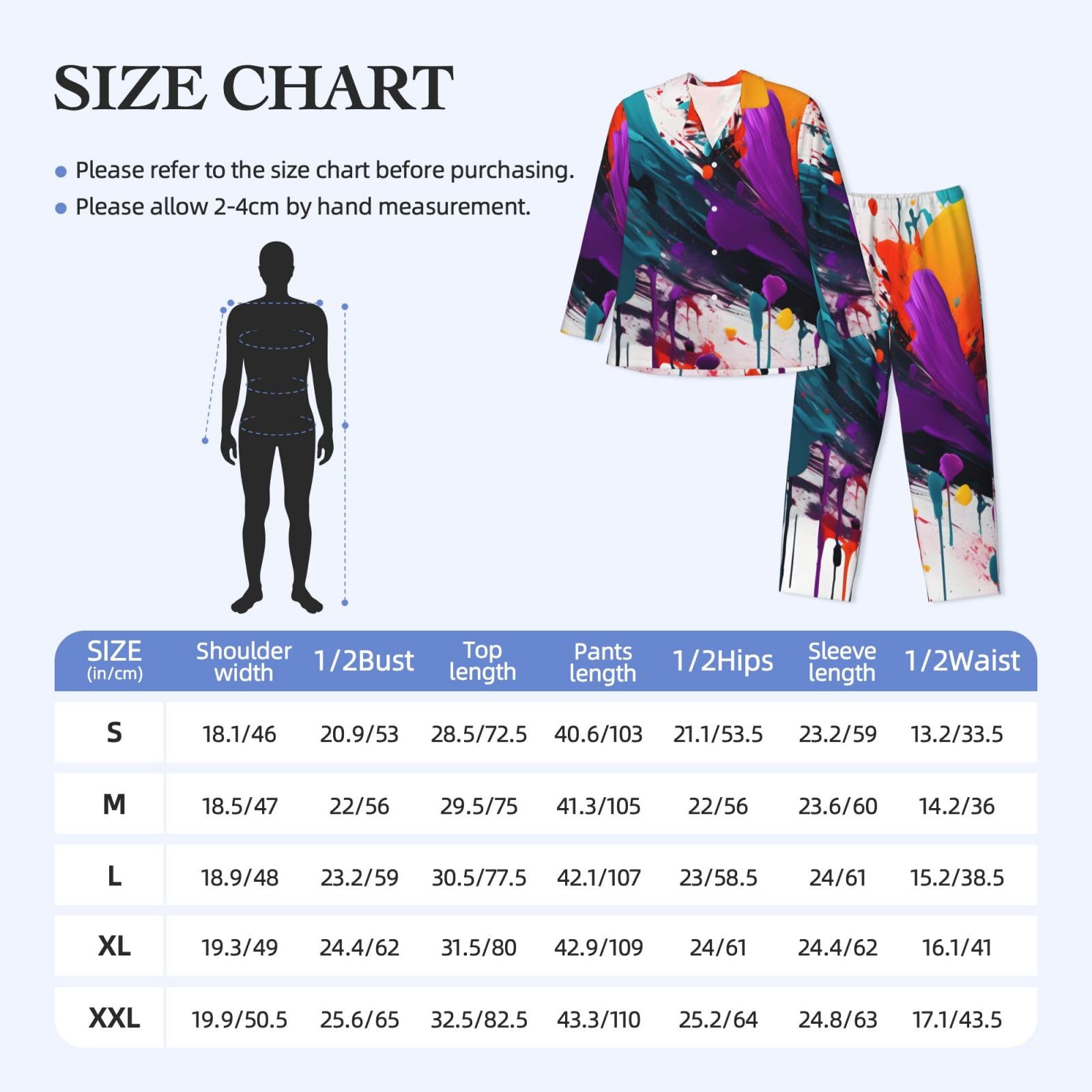 Herren-Pyjama-Set mit Farbspritzer-Druck, langärmelig, zweiteilig, Hauskleidung, bequeme Nachtwäsche
