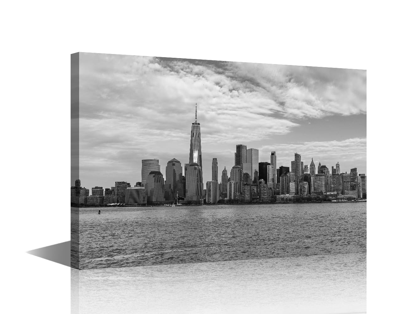 Black and White with the New York City Skyline in the Foreground Canvas Wall Art 1 Panel Color Cityscape Design Artwork Black and White Wall Art Posters and Prints Framed Ready to Hang 24x16 in