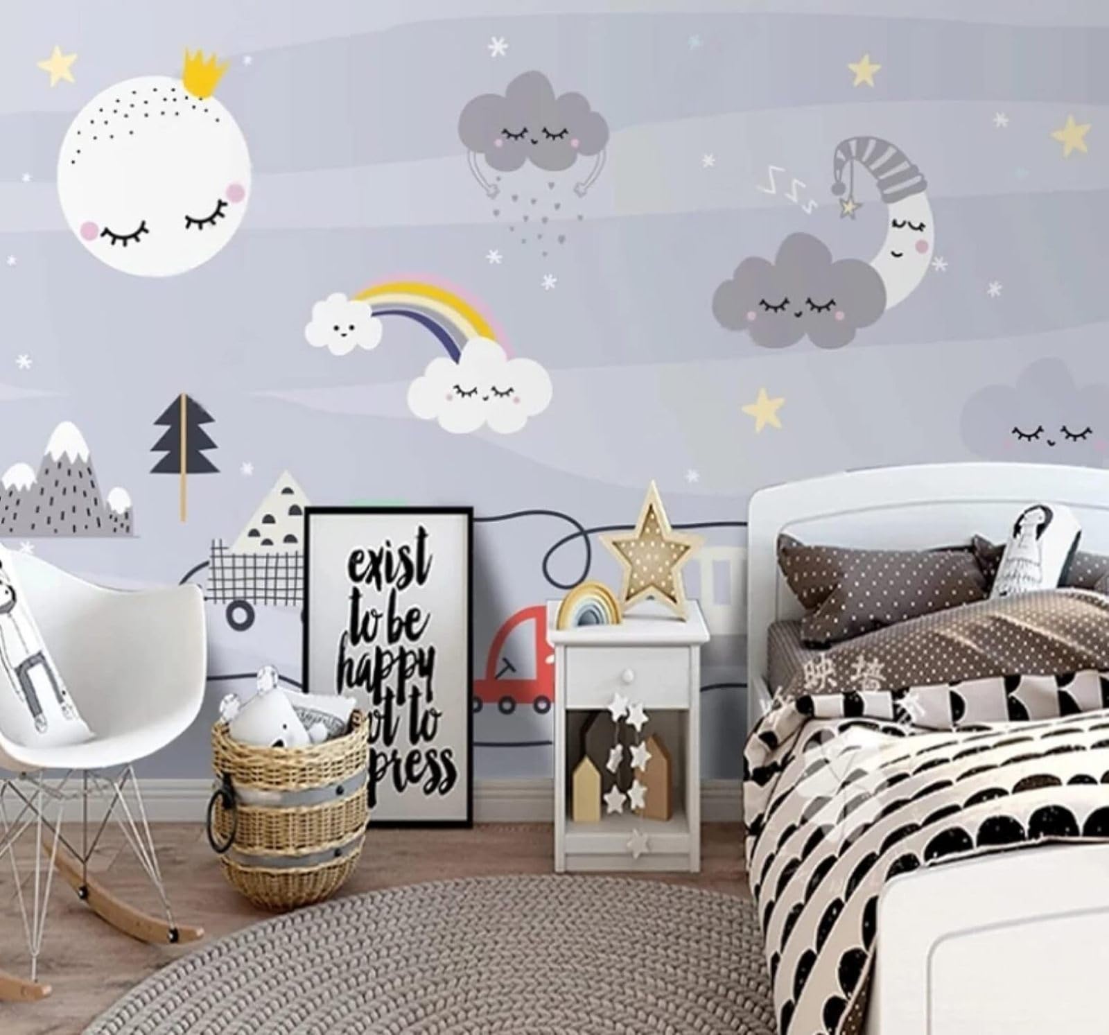 Wallpaper-3D-Xlm 430Cm×300Cm(B×H) Cartoon Sky Rainbow Car Landscape 3D Wallpaper Easy Install Feature Office Living Room Sofa Bedroom Tv Background Wall Decoration-430Cm×300Cm