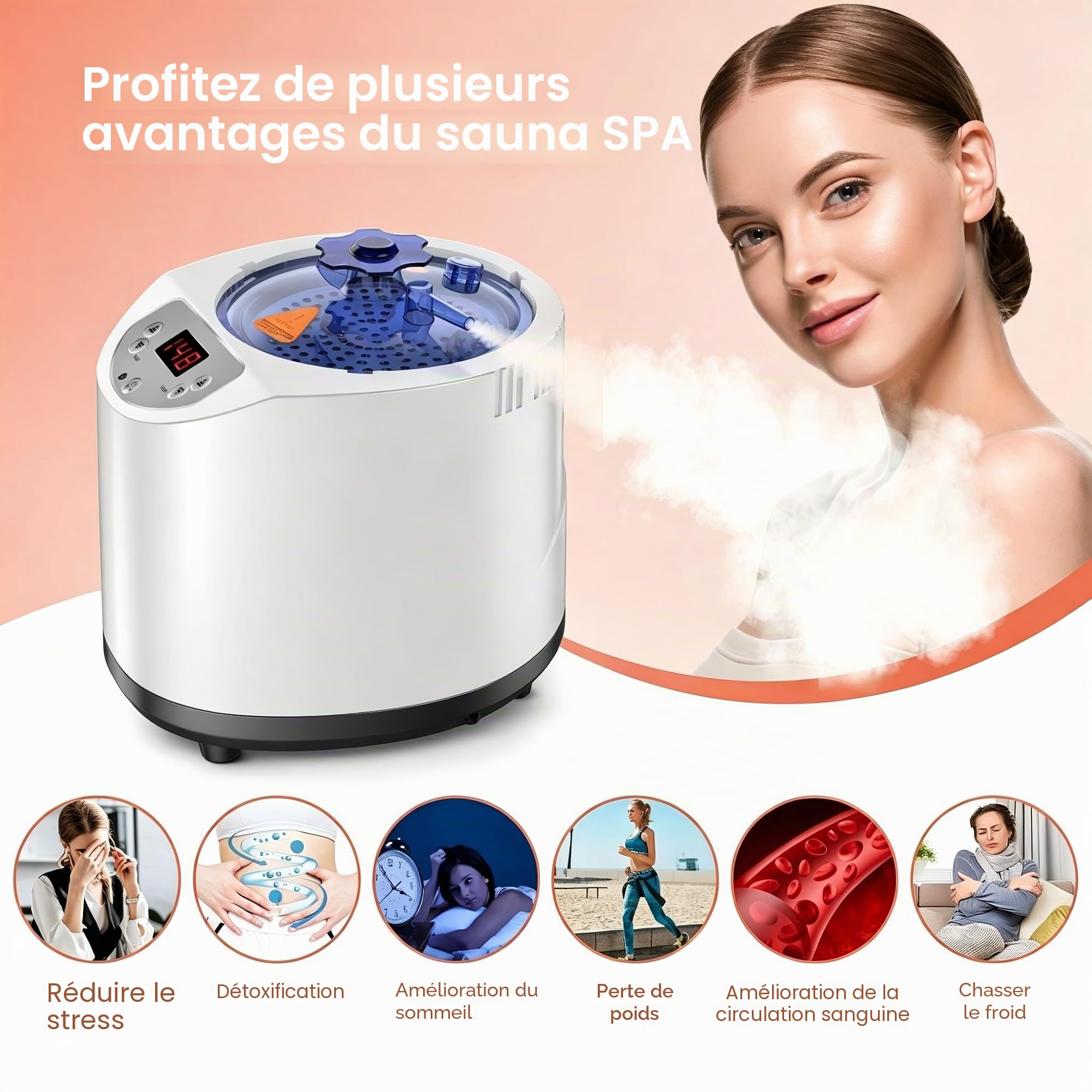 I-THERA-U Générateur de vapeur pour sauna - 3 l - Portable - 1200 W - Pour la maison - Générateur de vapeur avec télécommande, minuterie, 15 niveaux de chauffage, bain de vapeur, sauna à domicile