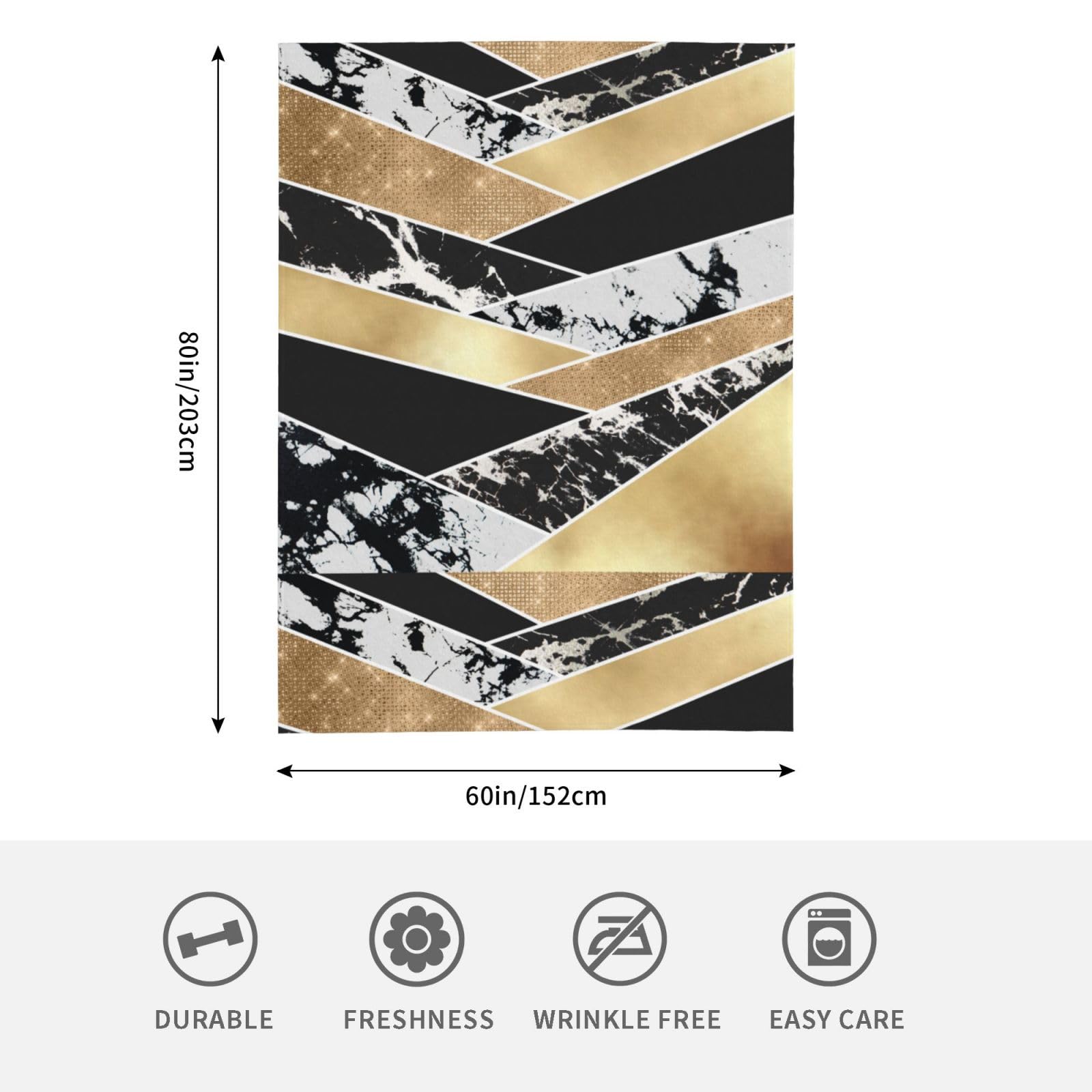Moderne geometrische Kunst aus Gold, Schwarz und Weiß mit Glitzer Kuscheldecke, warme Flanell-Fleece-Plüsch-Überwurfdecke als Bettdecke/Bettlaken, 152 x 203 cm