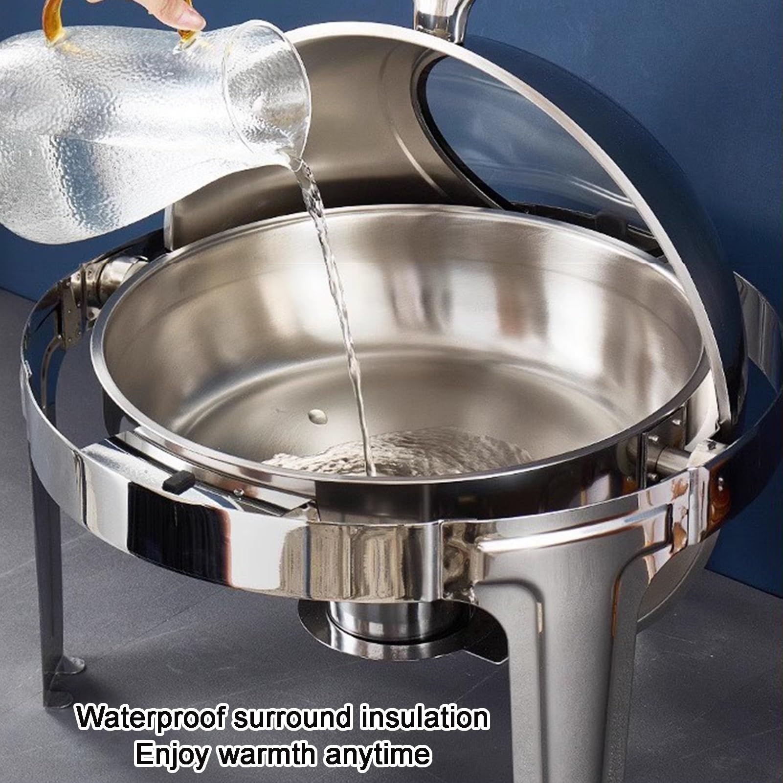 Juego de platos para bufé, bandeja de exhibición de alimentos de acero inoxidable, recipiente de condimentos refrigerados para encimera, calentadores de bufé de alimentos para bodas (plata, 60 x 40 x