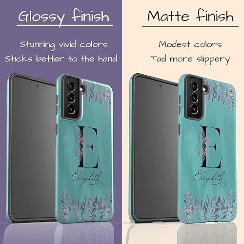 Miniatura 5 de Funda con inicial de monograma verde azulado, diseño floral con nombre, diseñada para Samsung Galaxy S24 Plus, S23 Ultra, S22, S21, S20, S10, S10e,