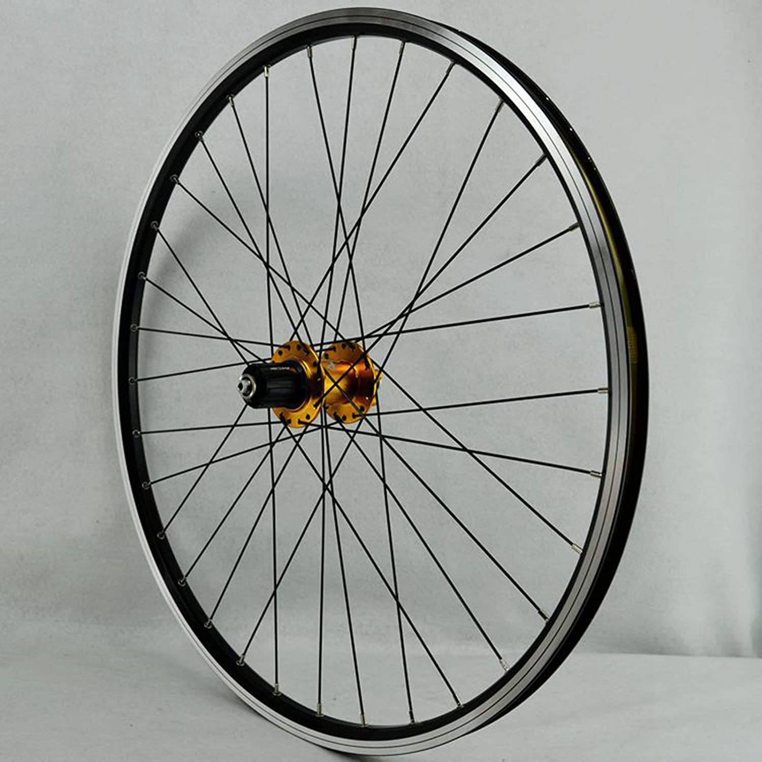 Set di ruote MTB 26/27,5/29 pollici, in lega di alluminio a doppia parete, con sgancio rapido per freni a disco/V-brake, cerchio a 32 fori, 7/8/9/10/11 velocità (Colore: mozzo giallo, misura 26 polli