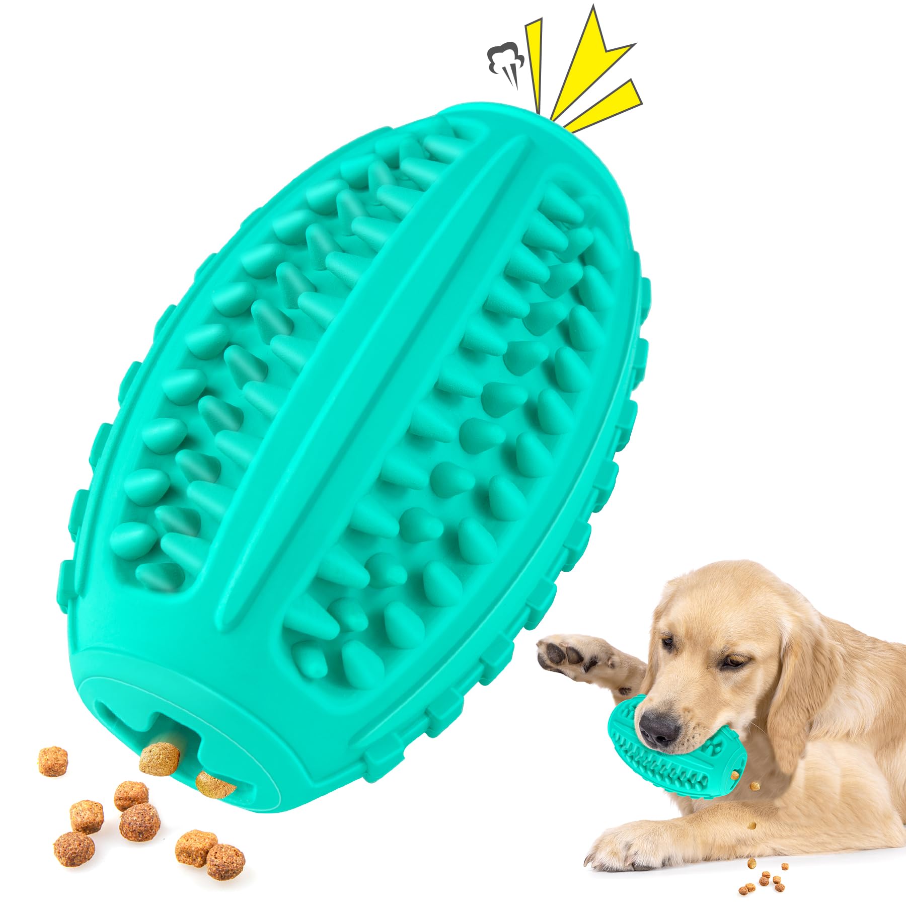 ZRIFAQESW Squeaky Dog Balls For Aggressive Chewers – Indestructible Rubber Dog Toys, Blue Green, Large Dog Chew Toy