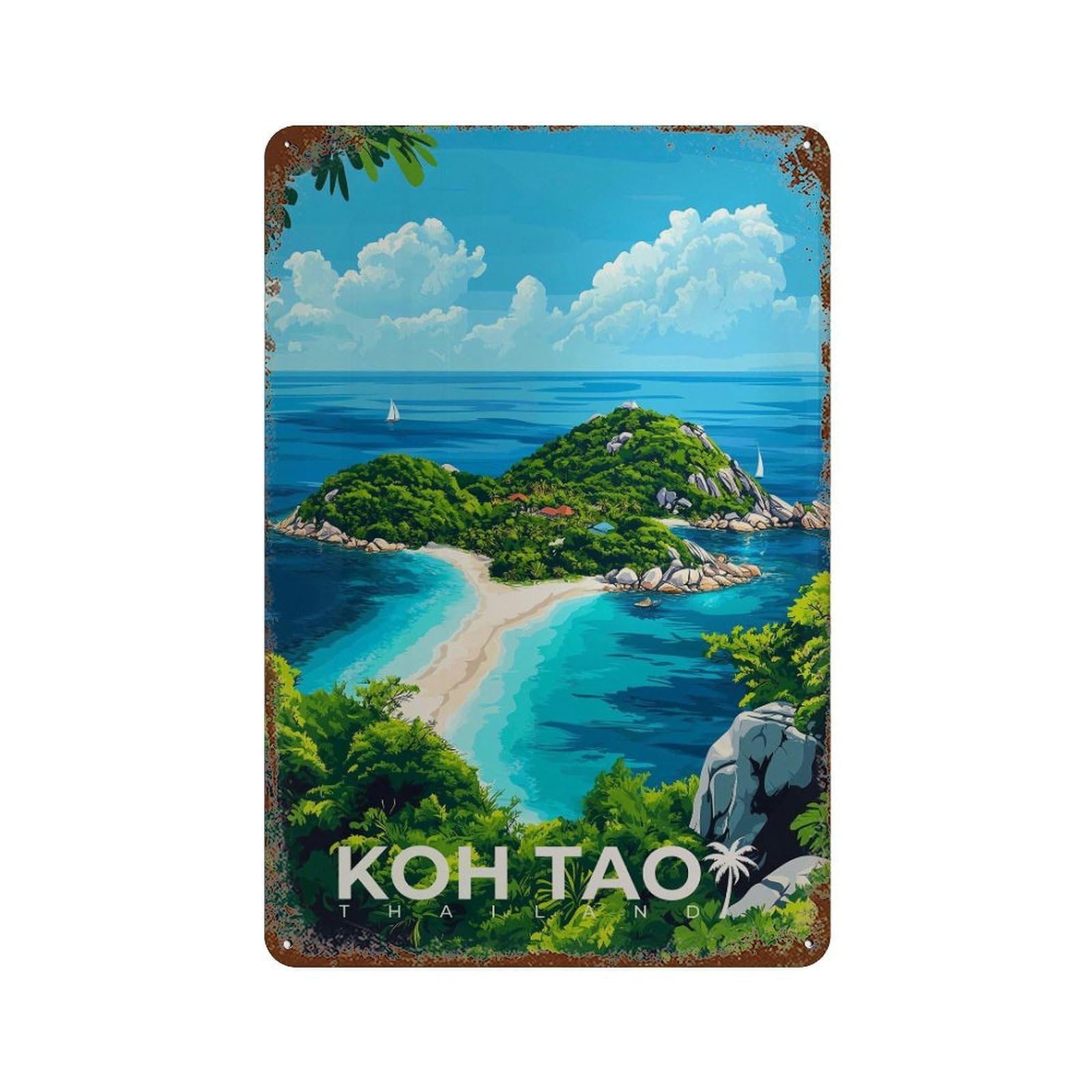 xiaoxiaoshen Koh Tao Thailand Tropical Island Travel Wall Decor Art Metal Tin Poster Modern Home Decor Art Home Bar Shop Decorations Vintage Sign 30x20cm
