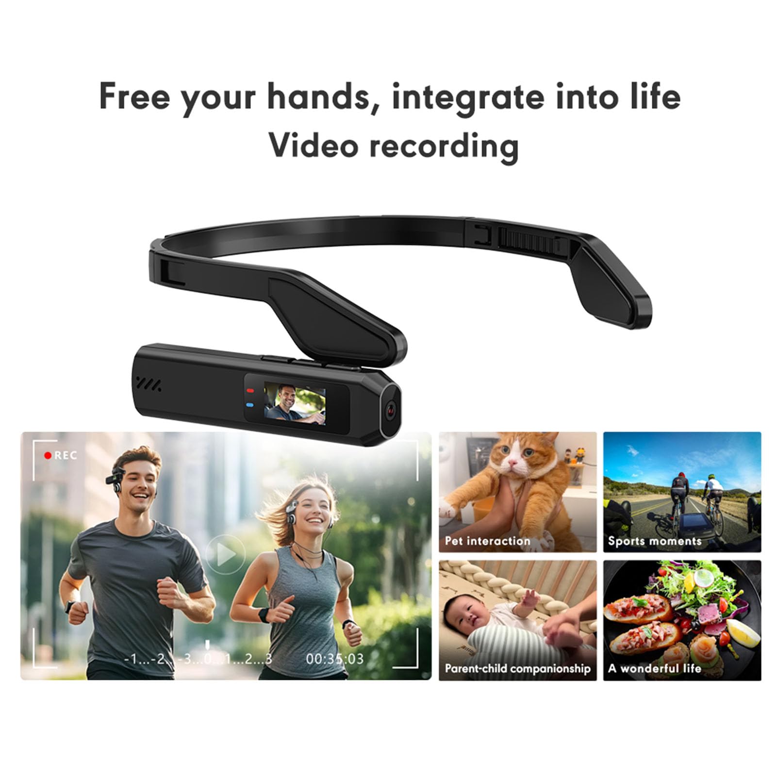 Videocamera da 2,7K Montata sulla Testa, Videocamera Vlog Indossabile con Schermo da 0,96 Pollici, Videocamera Leggera da 26 G, per Ciclismo, Vlogging, Sport (con Scheda di Memoria da