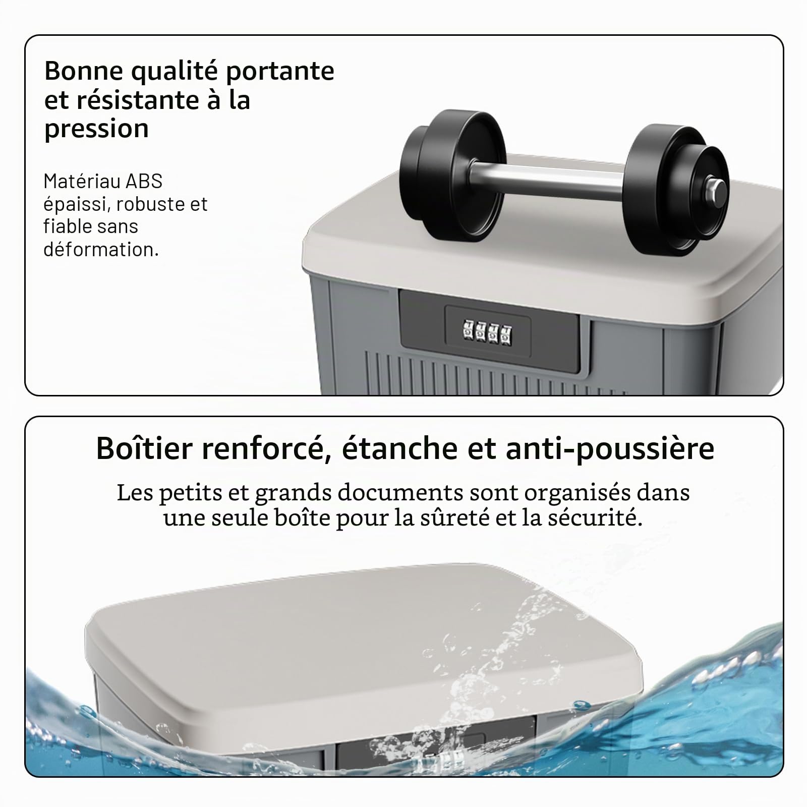 TWSOUL Coffre-fort avec code numérique, boîte de sécurité extérieure, coffre-fort à deux couches, boîte refermable, serrure à combinaison, boîte portative de médecine (gris)
