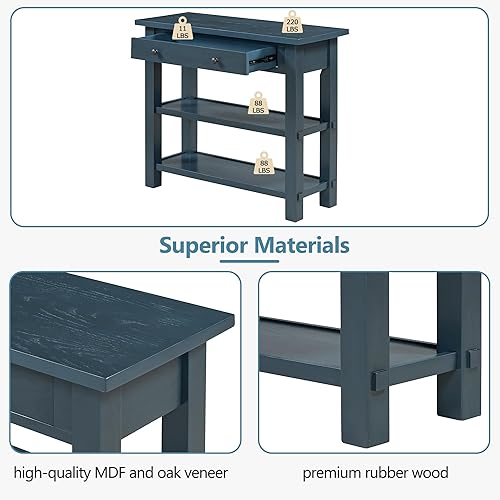 Miniatura 33 de Mesa consola rústica, mesa de sofá de 50 pulgadas de largo con 3 cajones y estante de almacenamiento abierto de 2 niveles, para sala de estar,