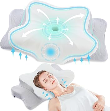 DONAMA Memory Foam Nackenkissen Ergonomisch, Kopfkissen mit Armauflage & Zwei Höhen, Kühlend & Atmungsaktiv, 6-Zonen-Kontur, Nackenstützung für alle Schlafpositionen