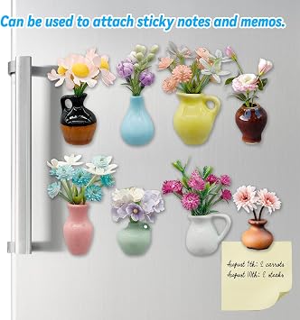 8 PCS Mini Ceramic Vase Magnets for Fridge, Cute Mini Vase Magnets for Fridge, Tiny 3D Plant V ase for Decoration Kitchen Locker Kitchen Office (8PCS-A)