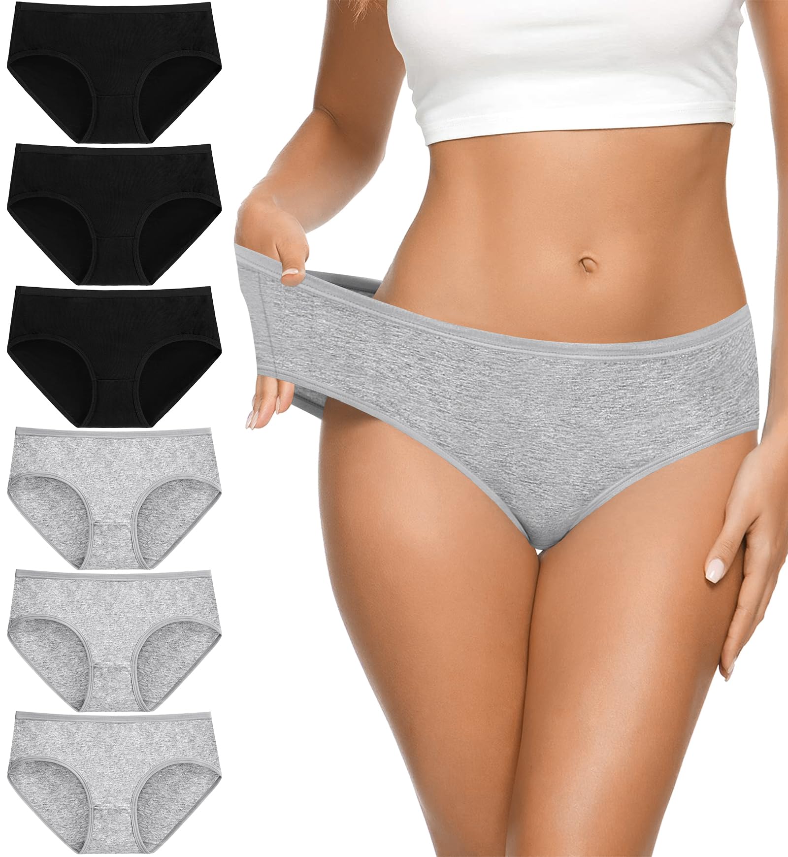 Eiggam Women's Cotton Bikini Panties,High-Cut Full Coverage Stretch Cool Underwear for Women