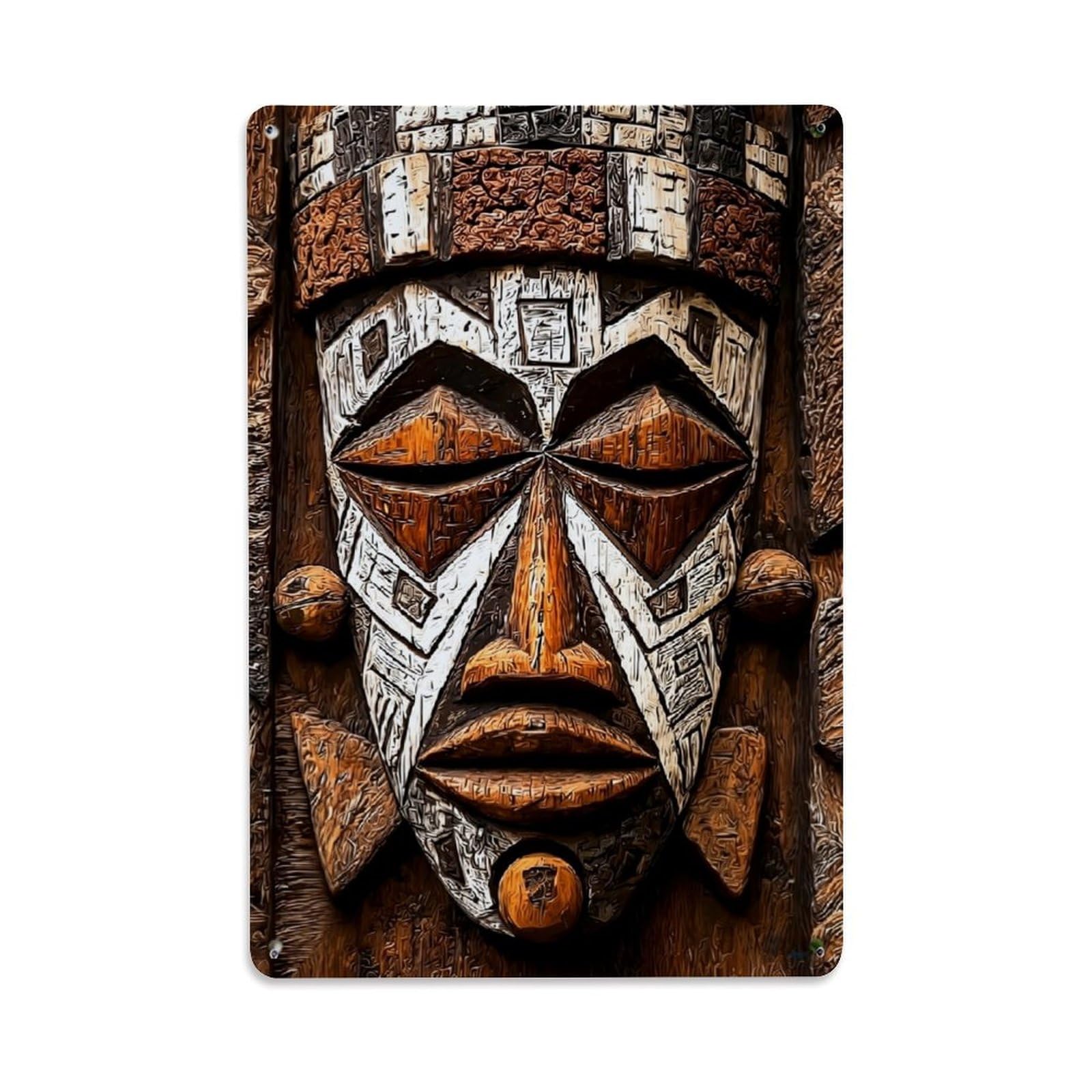 Jdfenggu Vintage Geometric Tribal Wood Carving Pattern Retro Metal Tin Sign, Decor Art Poster For Bar, Home, Man Cave, Kitchen, Laundry Room Gift 8X12inch