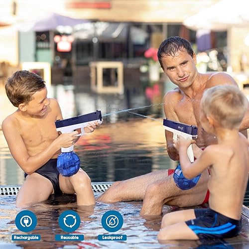 Miniatura 4 de EYKOOW Pistola de agua eléctrica, pistolas de chorro automáticas recargables de 450 CC + 60 CC con 2 tanques de agua, 2 baterías, pulverización de