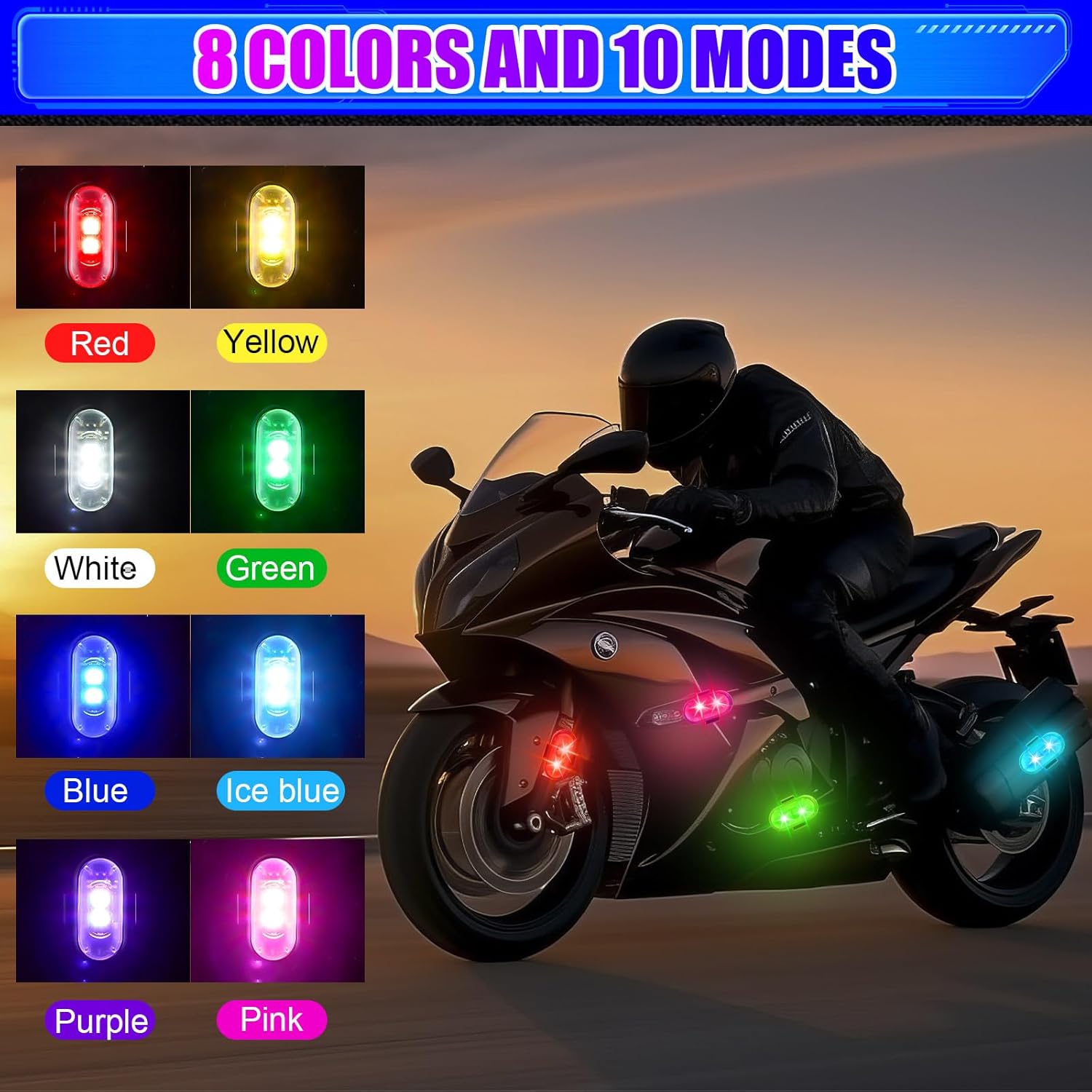 Xuhal 12 Pcs Magnetic Wireless LED Strobe Lights with Remote Control 8 Color RGB High Brightness Waterproof Anti Collision USB Emergency Warning Light for Car Motorcycle RC Aircraft Bike