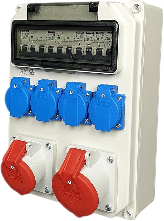 RoadEu Stromverteiler 16A 5P, 32A 5P Dosen, 4x 230V Schuko Steckdosen, mit RoadEu Stromverteiler 16A 5P, 32A 5P Dosen, 4x 230V Schuko Steckdosen, mit