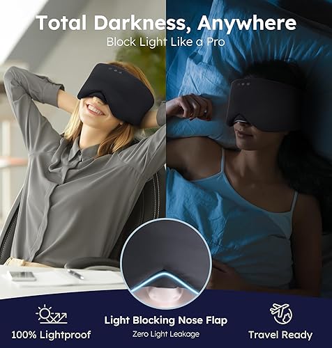 Miniatura 4 de Máscara de sueño Bluetooth 5.4 de lujo para adultos, refrigeración de fibra de hielo y sonido HD, 100% bloqueo de luz, cubierta ajustable para ojos