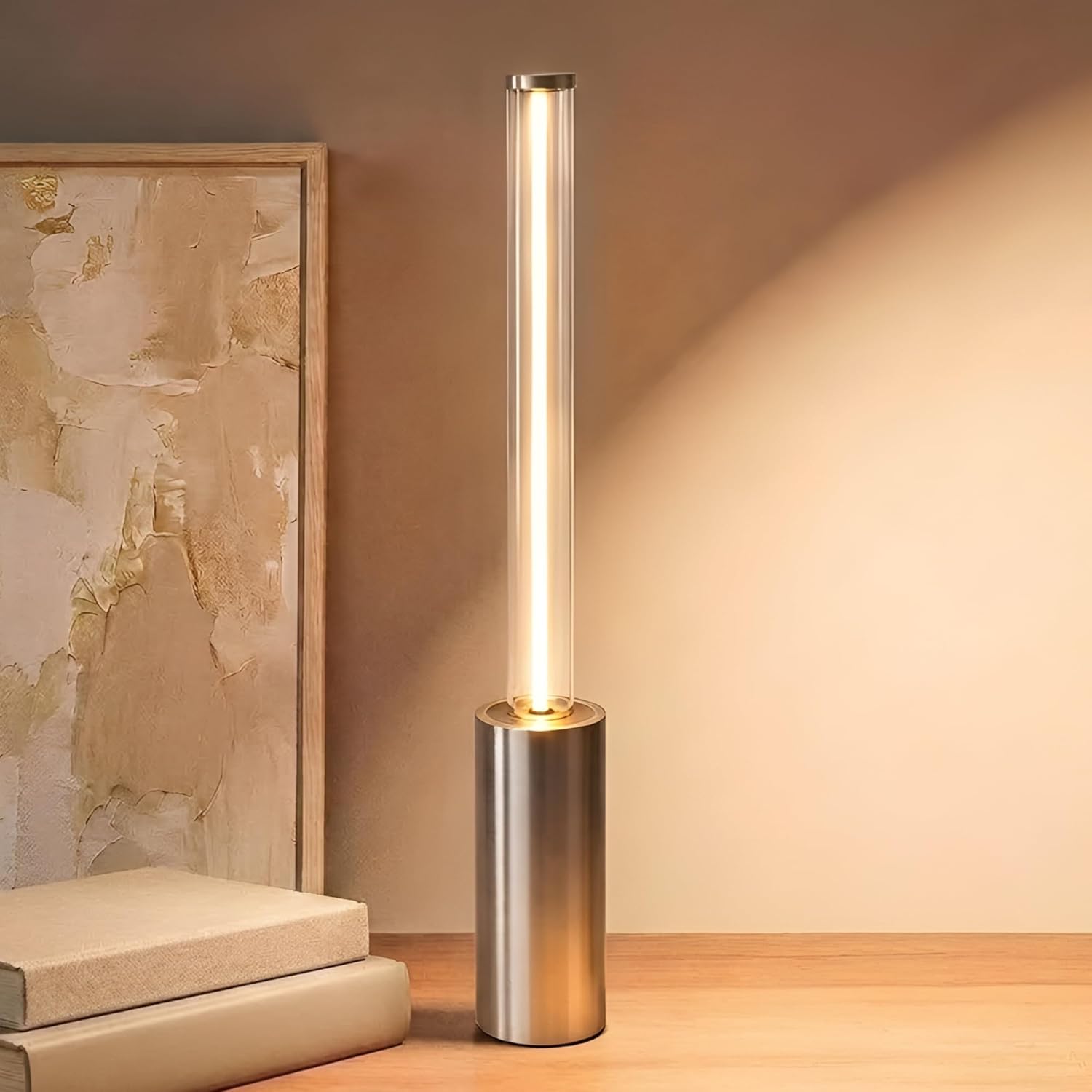 Cordless Table Lamp Rechargeable, Silver Aluminum Touch LED Lamp, Dimmable 2200K Warm White, USB-C Charging, 3 Modes, for Bedroom & Dining