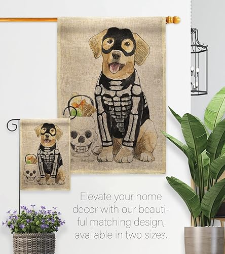 Miniatura 8 de Spooky Skeleton Lab - Bandera de jardín de arpillera de laboratorio, juego con soporte, para otoño, Halloween, bruja, truco o trato, noche de gato