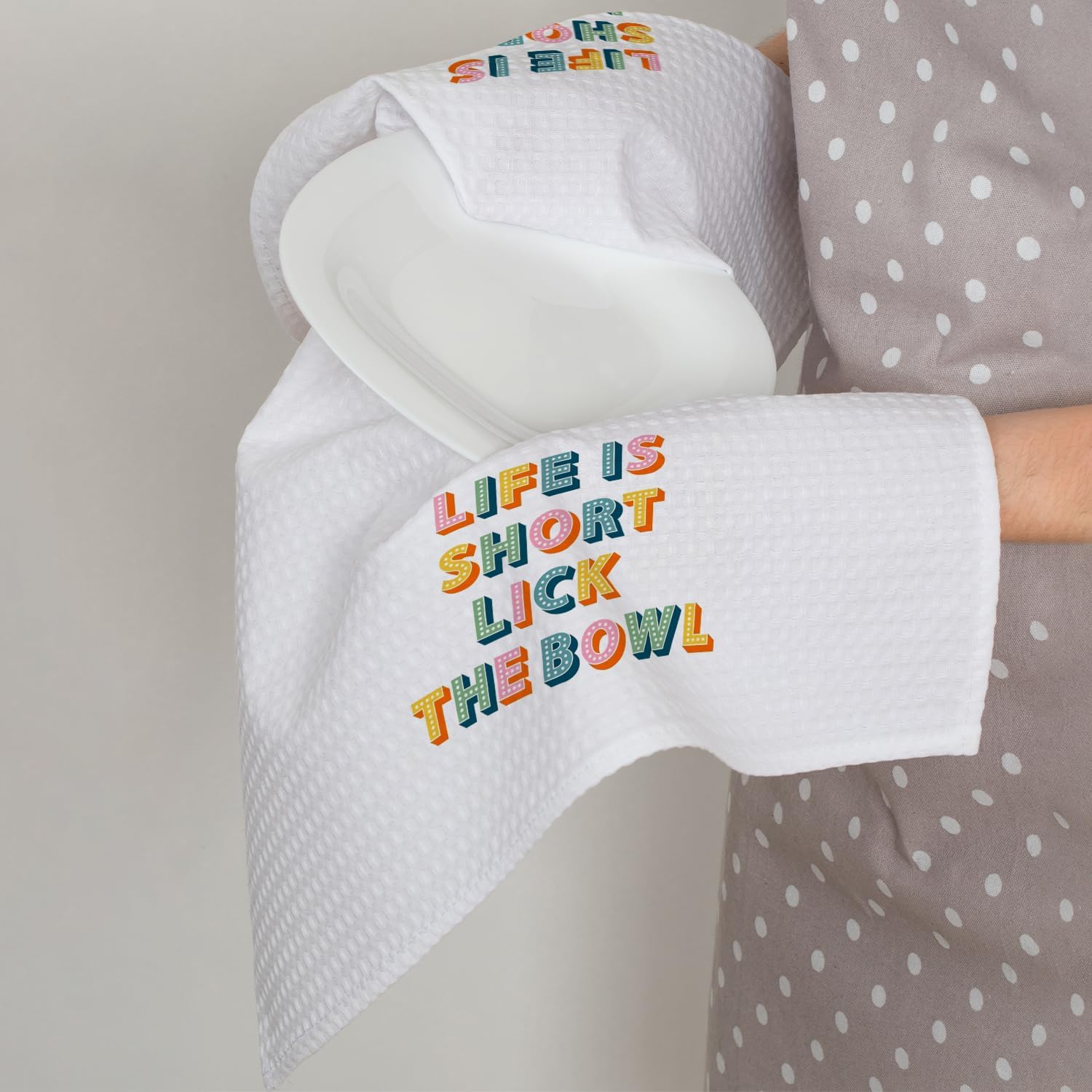 Funny Kitchen Towels 16x24 Inch, Colorful Life is Short Lick the Bowl Decorative Hand Tea Towels for Kitchen Dining Room image 4