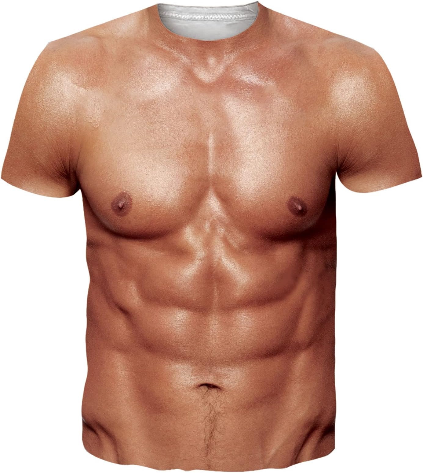 Unisex 3D Fake Abs T Shirts Shredded Chest Printed Short Sleeve Costume Novelty Tees Shirt