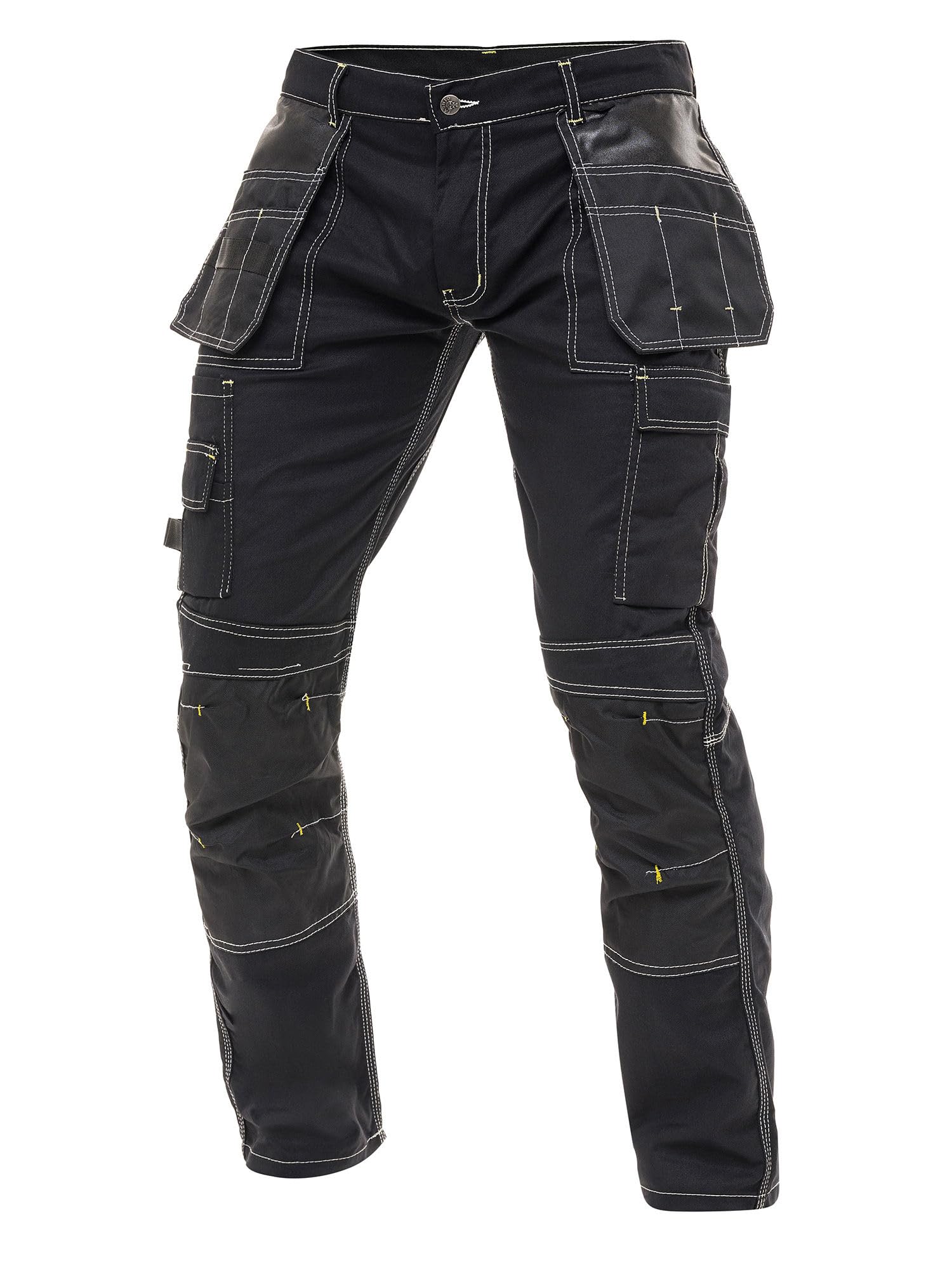 Juicy Trendz Men's Black Work Pants – Durable Work Utility & Safety Trousers For With Holster Pockets, Reinforced Cordura Knee Pads, Tactical Cargo Pants For Construction