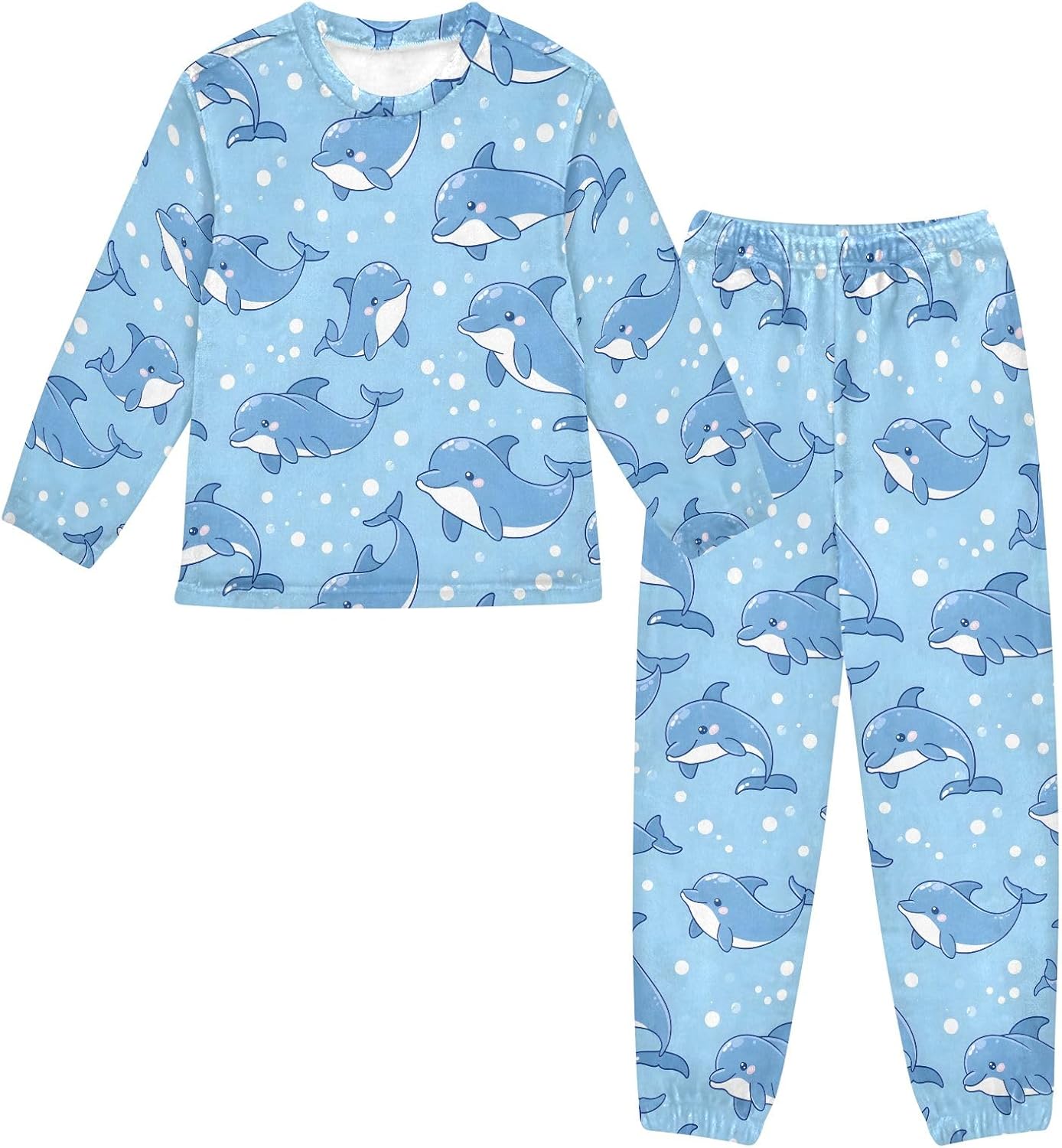 Kids Flannel Sets Cute Dolphin Warm Plush Relaxed Clothing for Boys and Girls