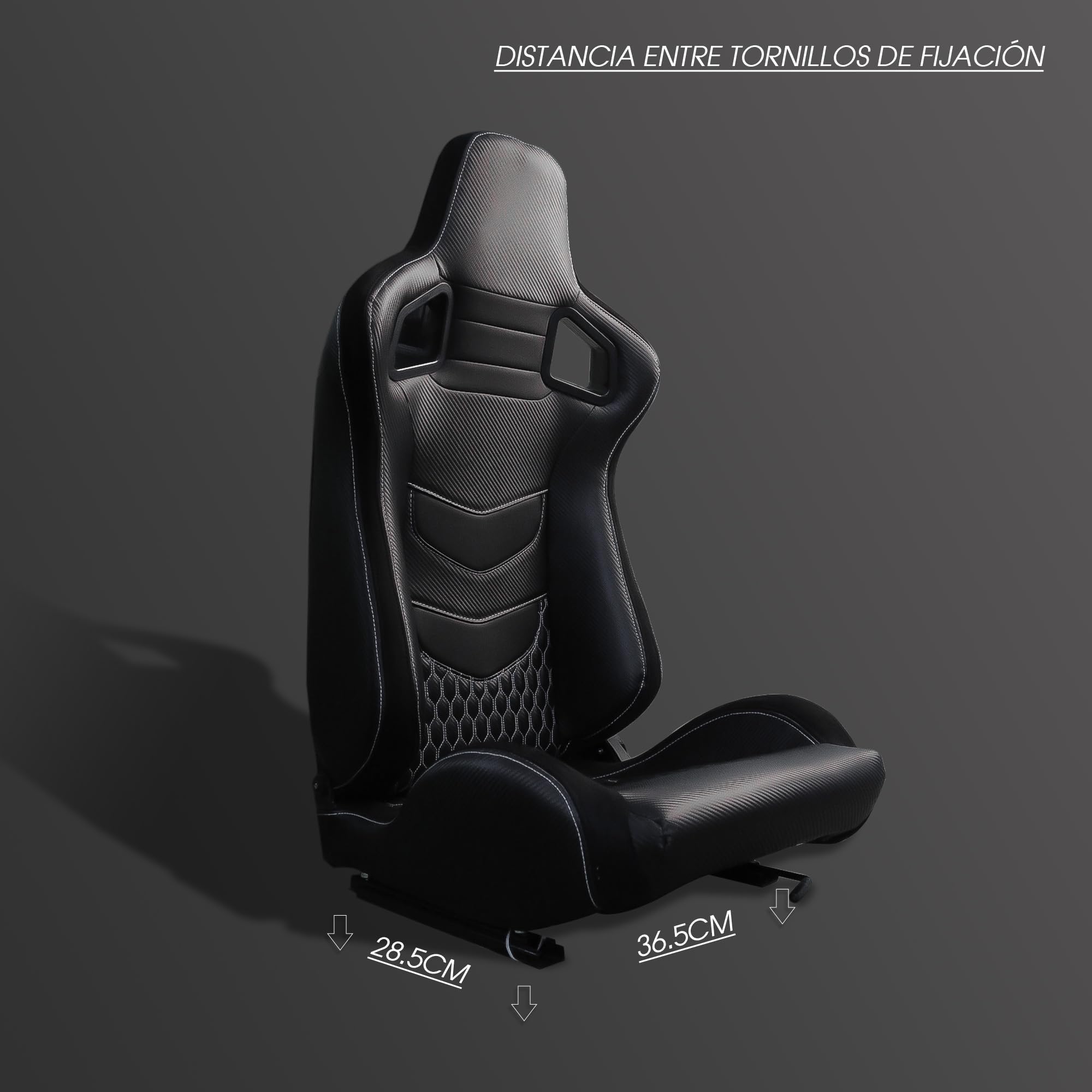M MODAUTO Semibaquet B,E Cuero Negro/Detalles de Rombo/Alcántara y Respaldo Fibra Carbono,Semibaquet Deportivo,Adaptable para Coches,Ríeles Incluidos,para Coche y Simulador de Conducción,N725LR